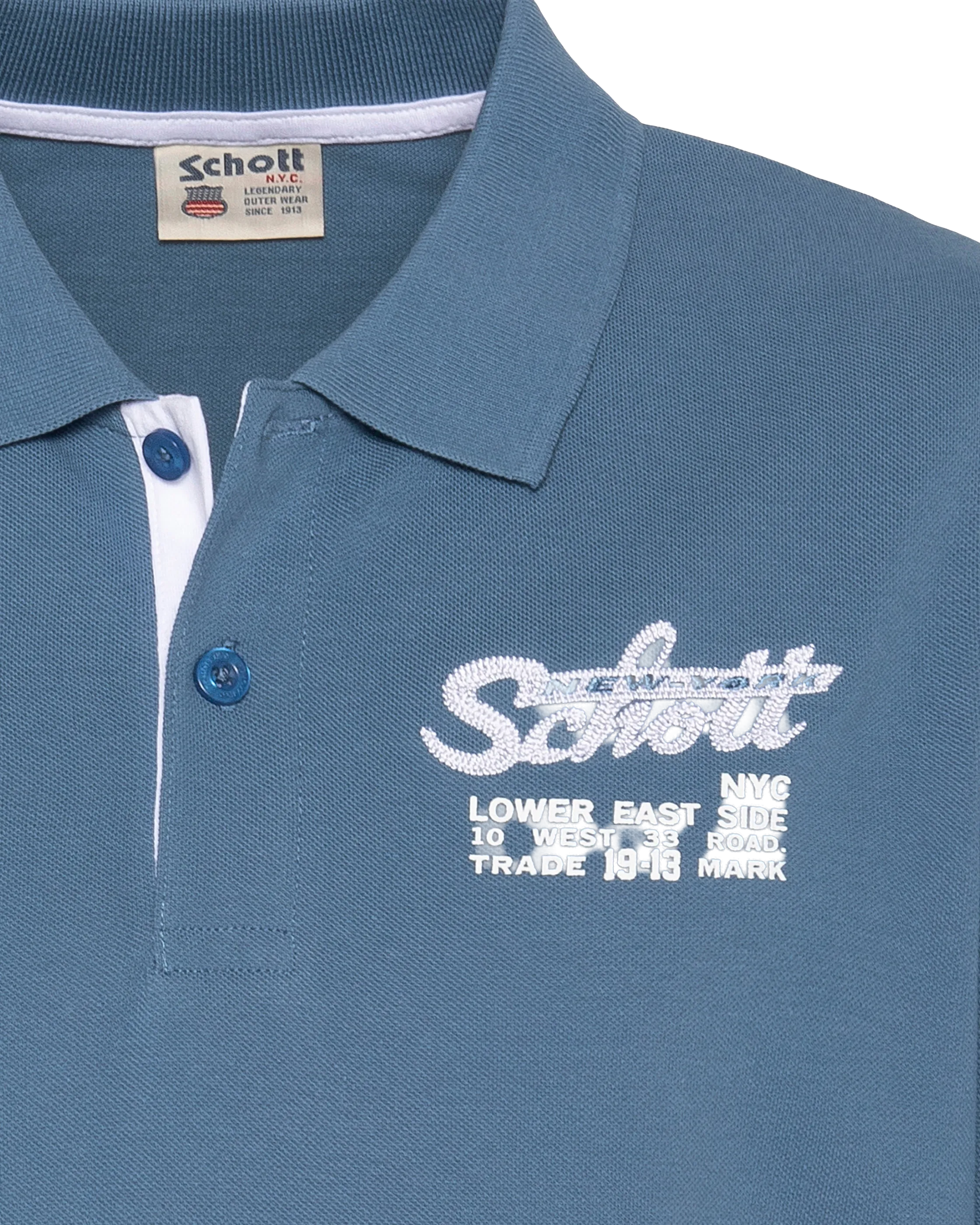 Jeansblaues Poloshirt mit gesticktem Logo und kontrastierendem Etikett-3