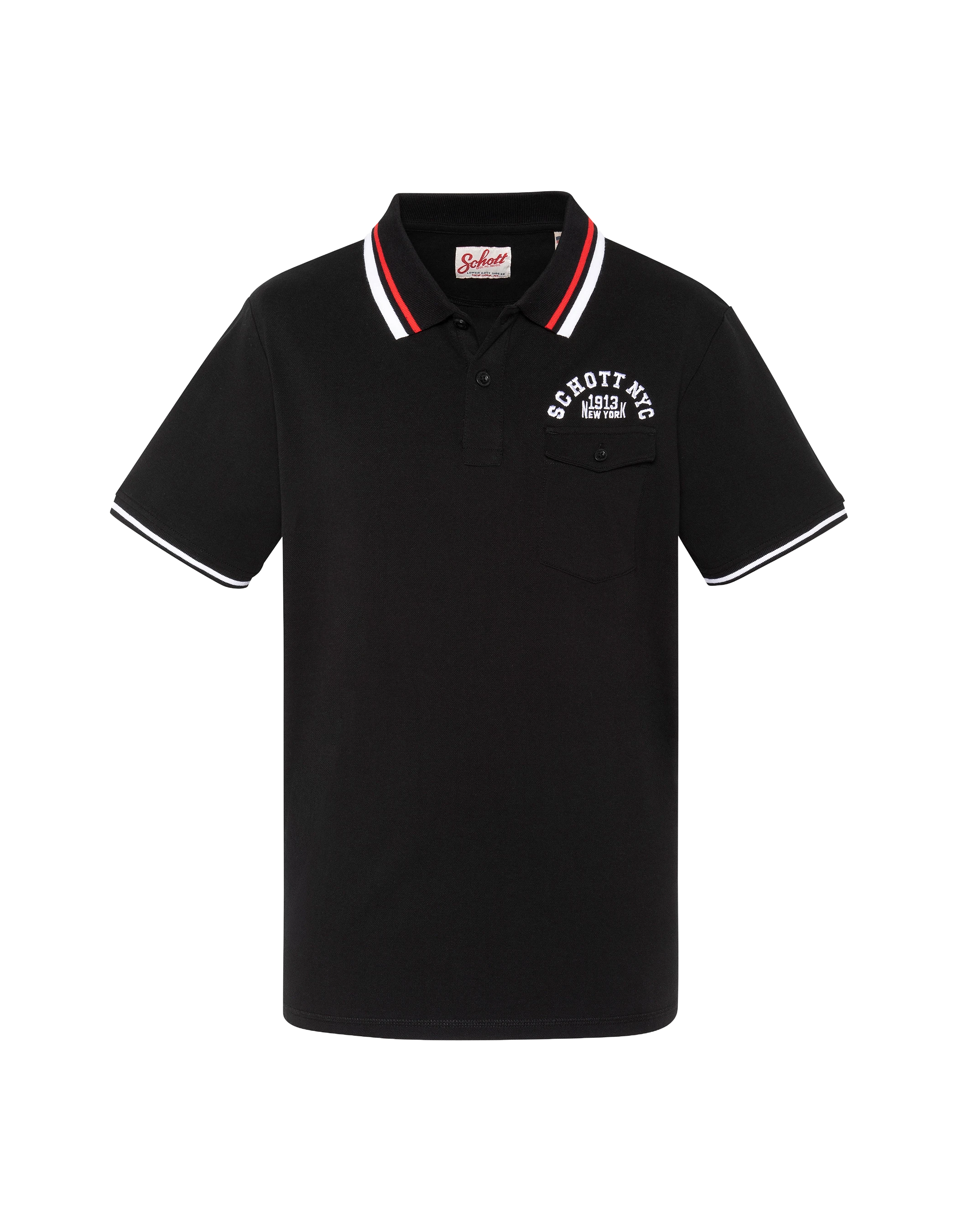 Black polo shirt with flap pocket and tricolor piping-1