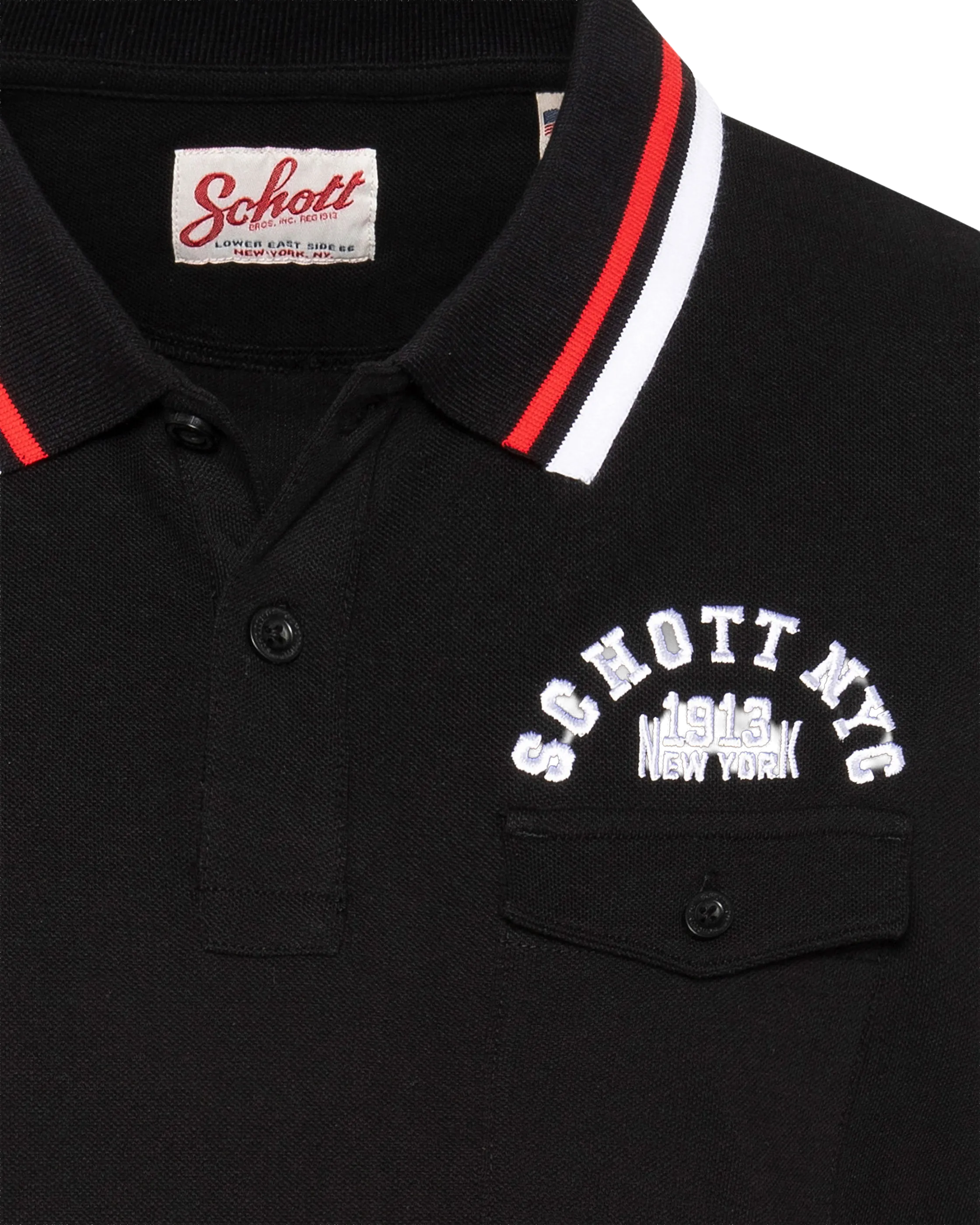 Black polo shirt with flap pocket and tricolor piping-3
