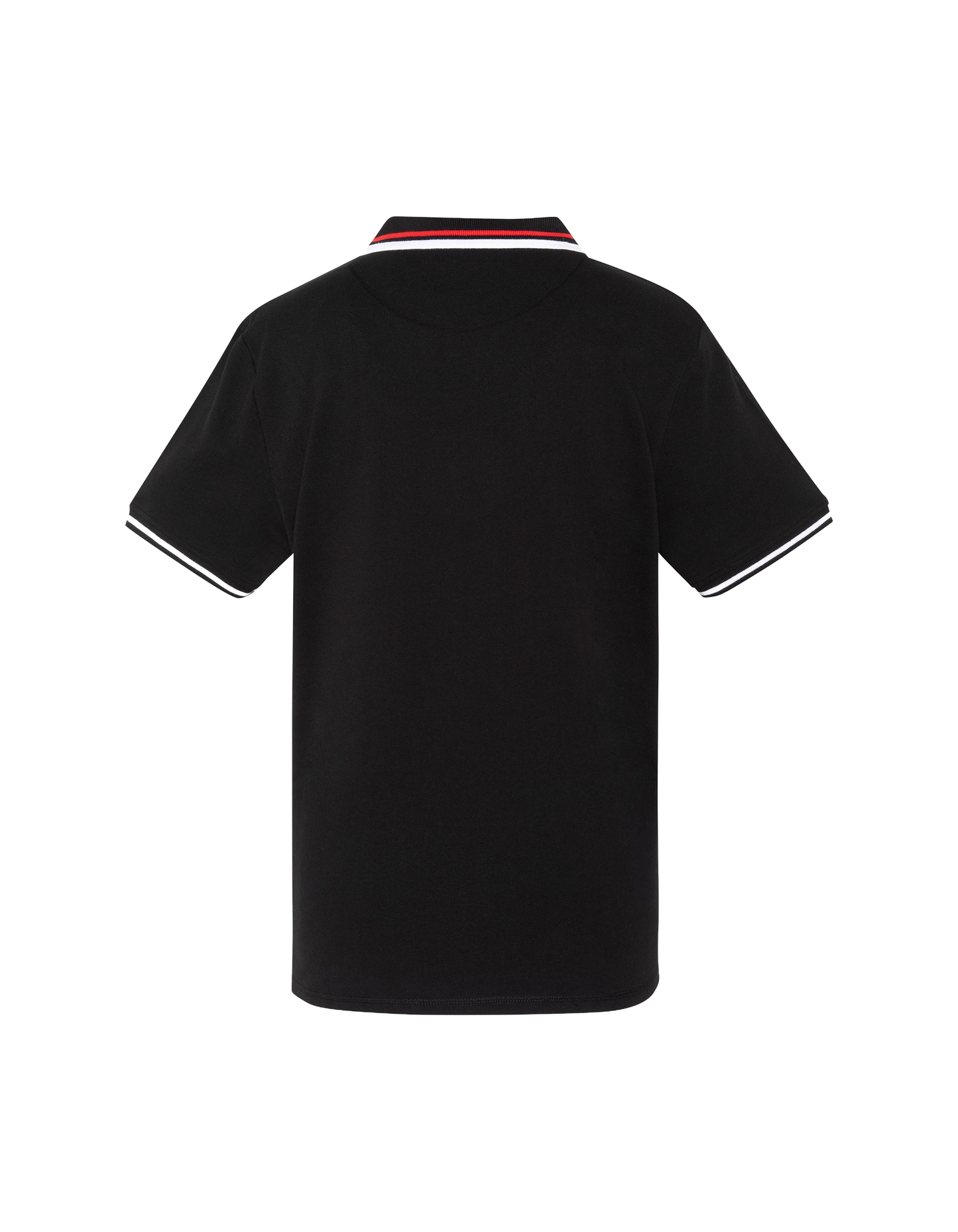 Black polo shirt with flap pocket and tricolor piping