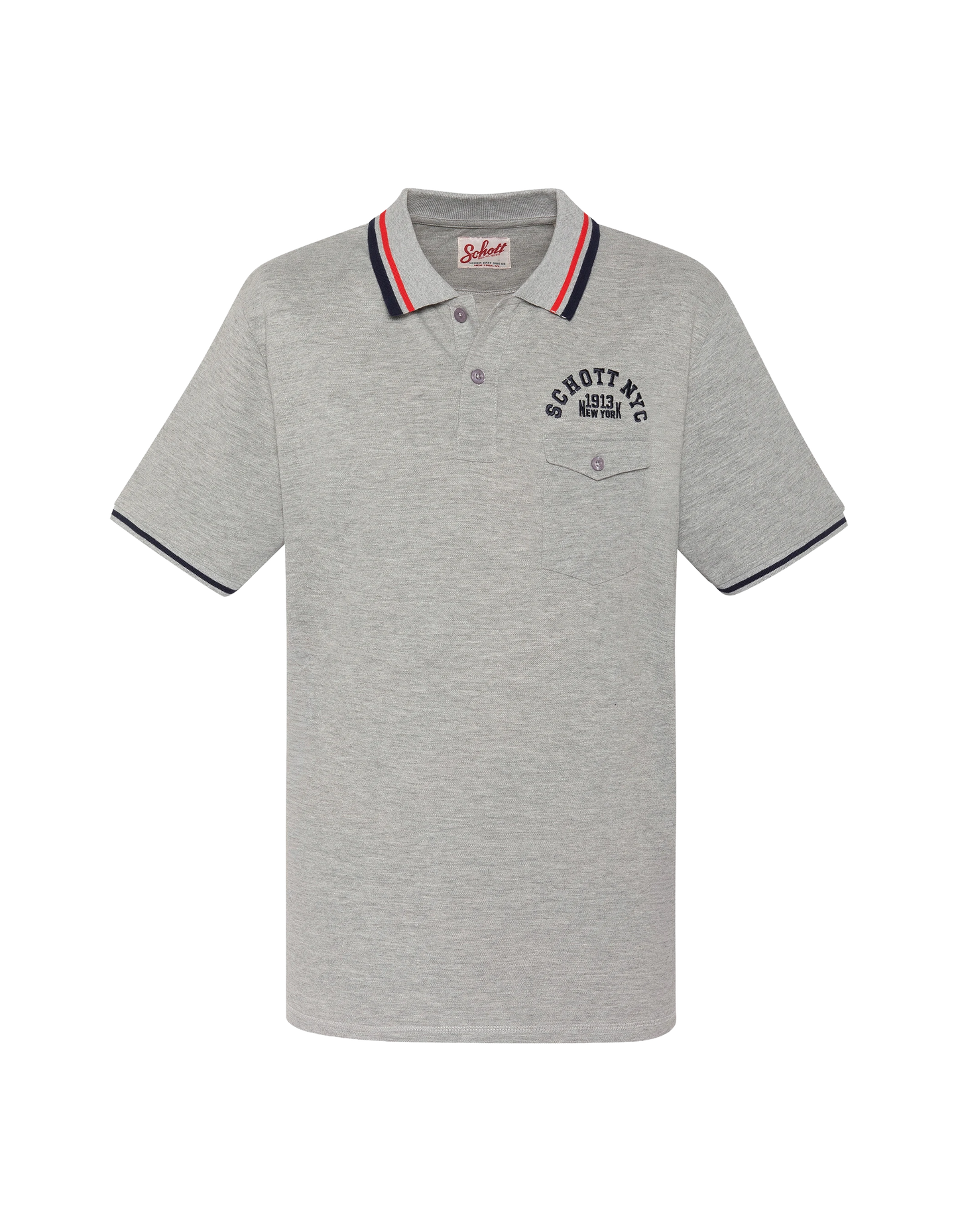 Polo shirt heather grey with flap pocket and tricolor piping