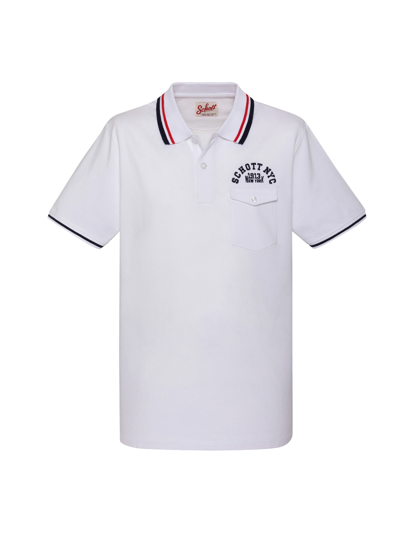 Polo blanc avec poche à rabat et liserés tricolores