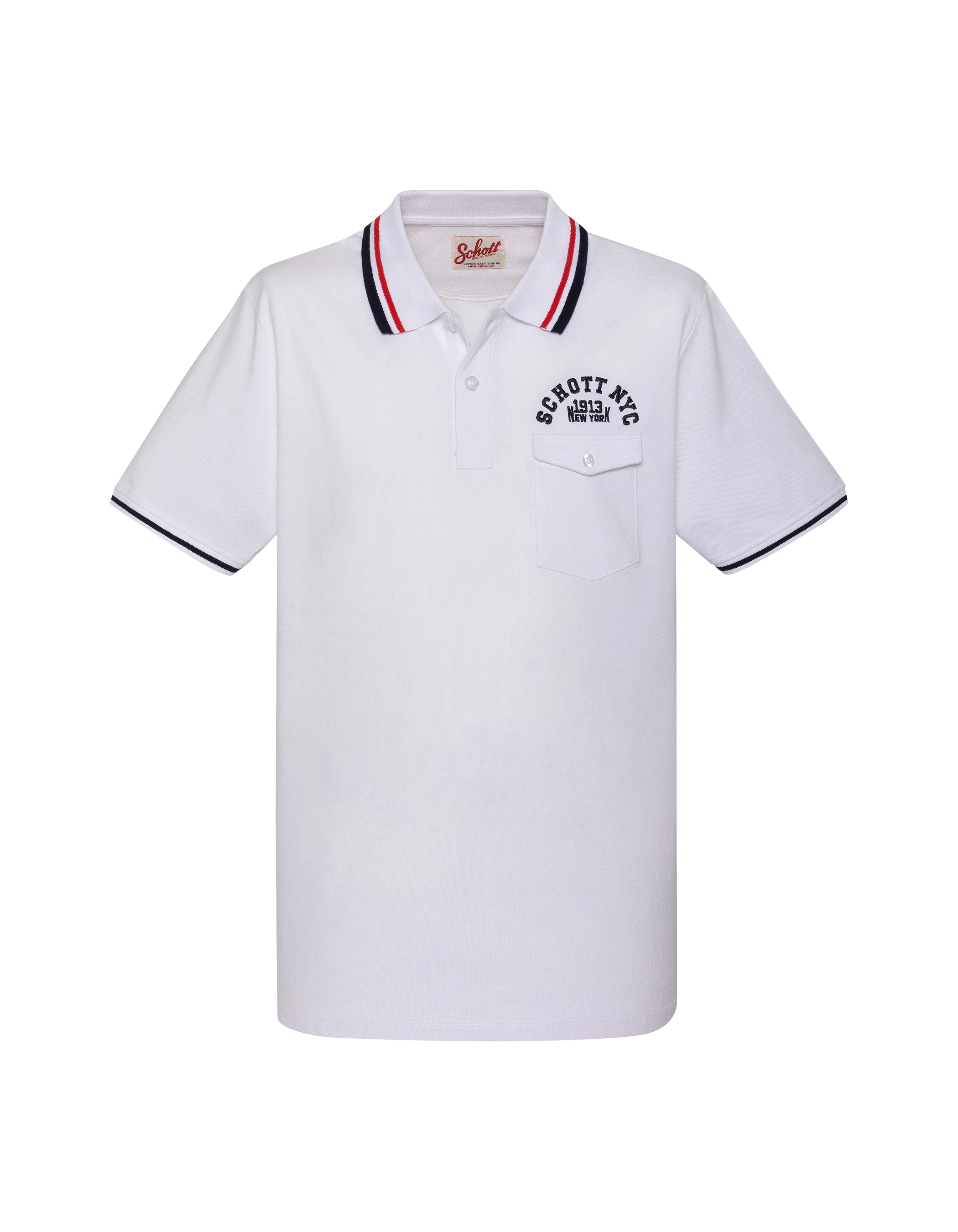 Polo blanc avec poche à rabat et liserés tricolores-1