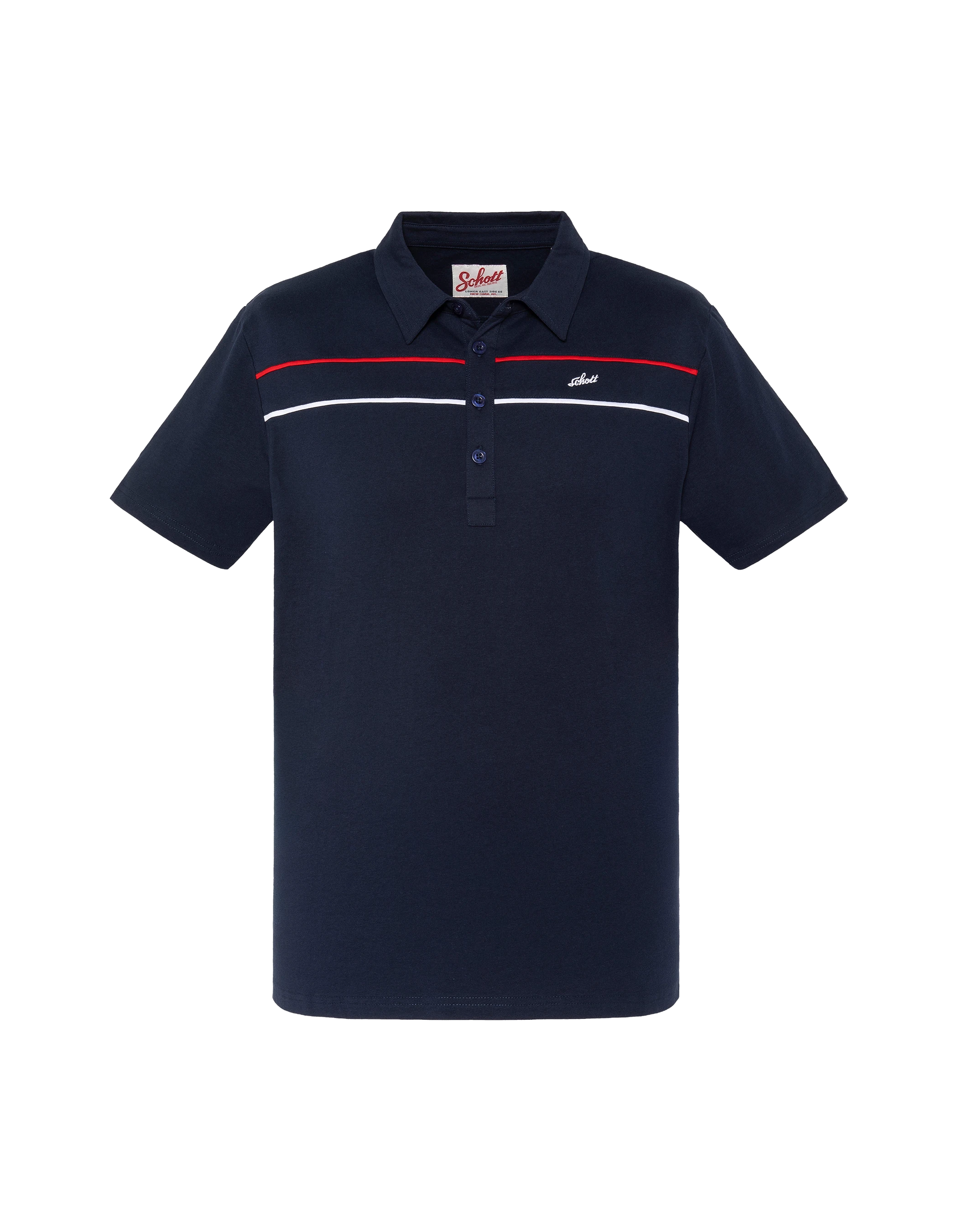 Polo bleu marine en jersey avec liserés contrastés-1
