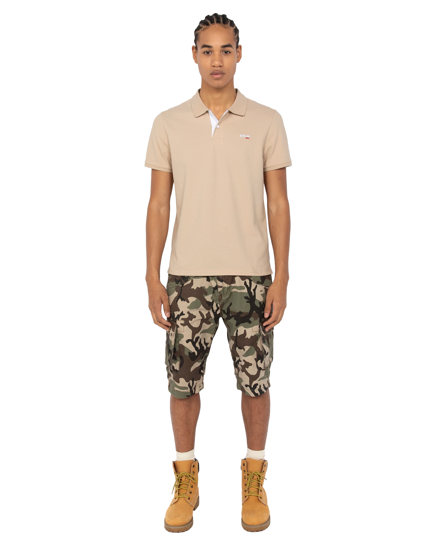 Polo beige clair et blanc