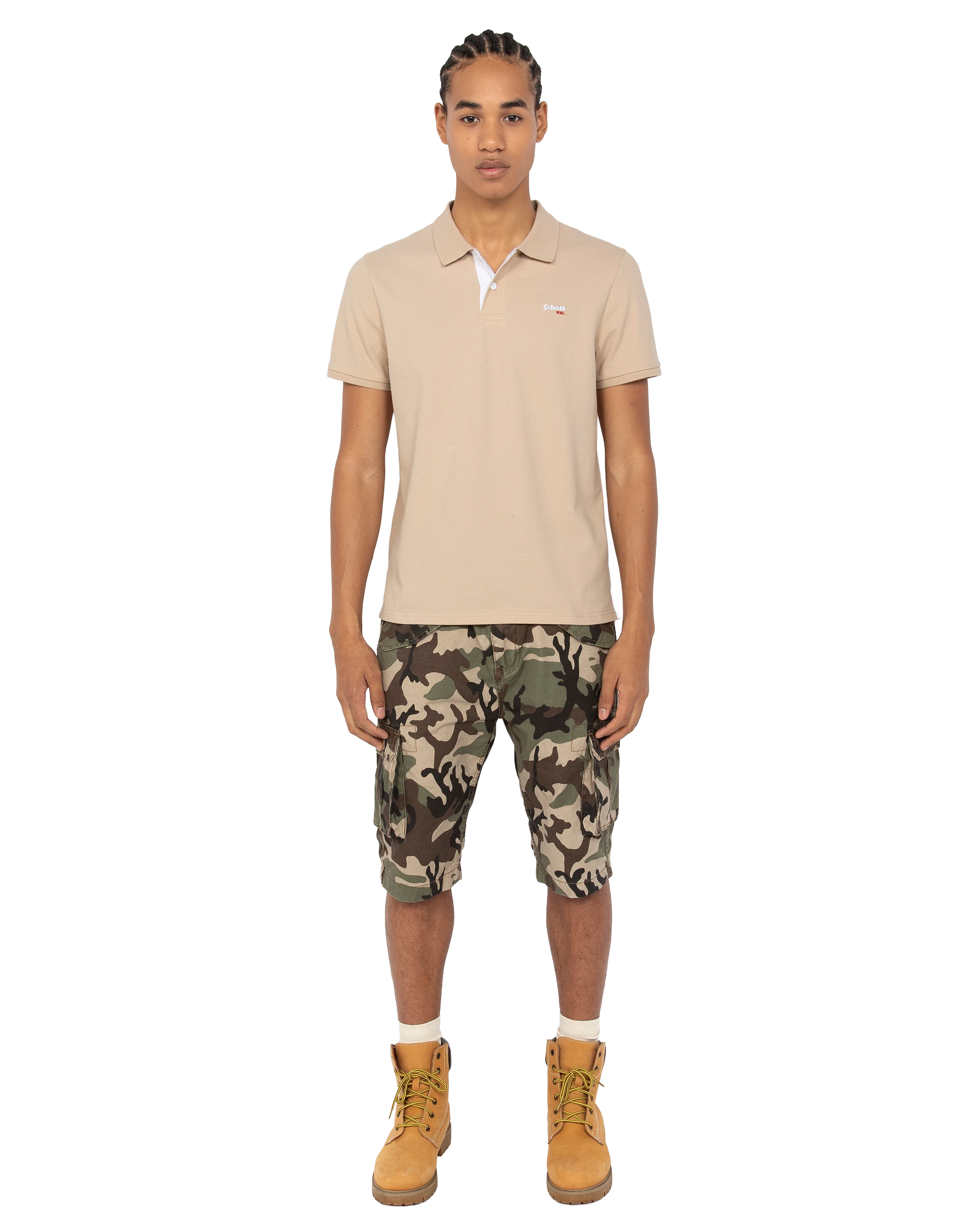 Polo beige clair et blanc-1
