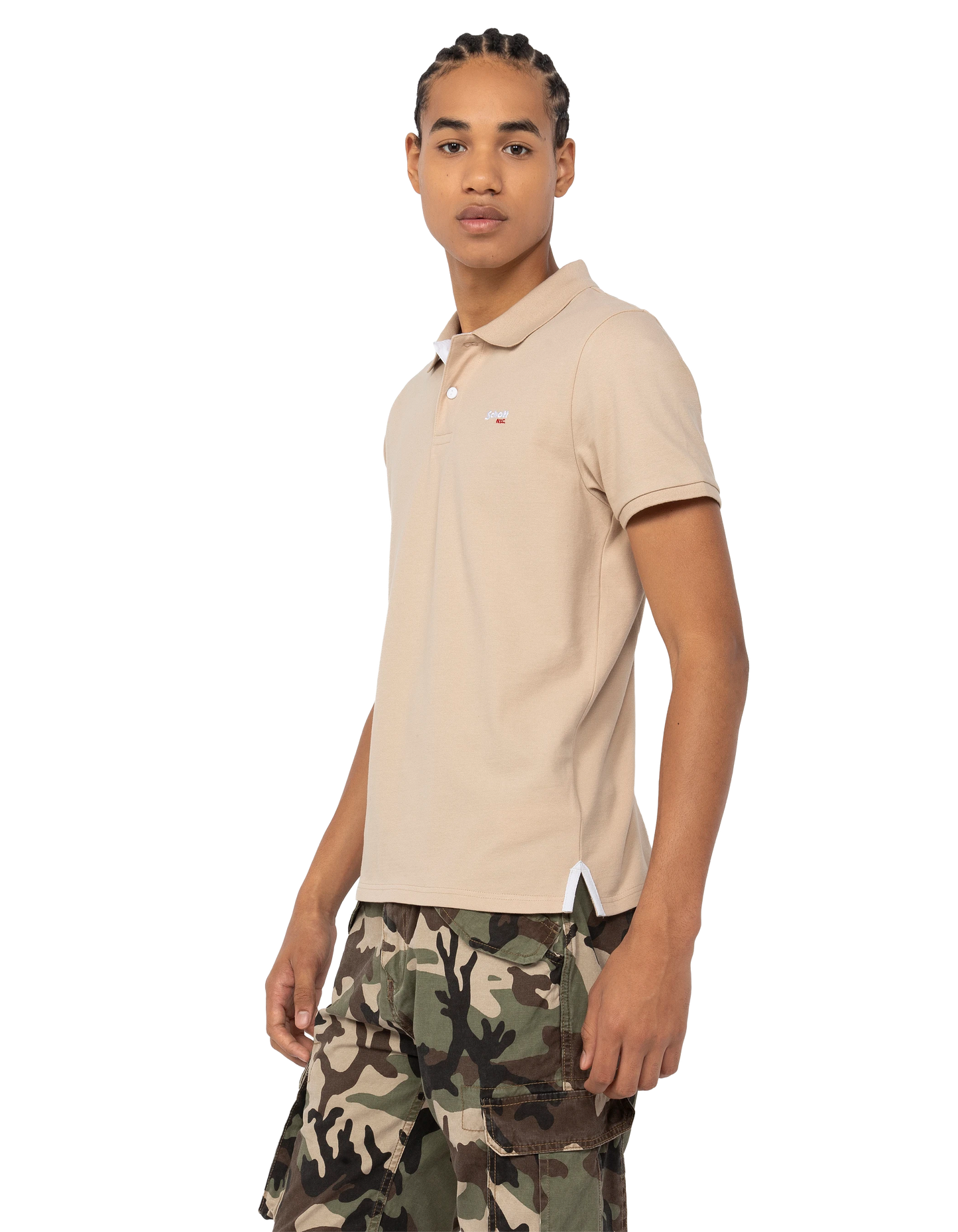 Polo beige clair et blanc