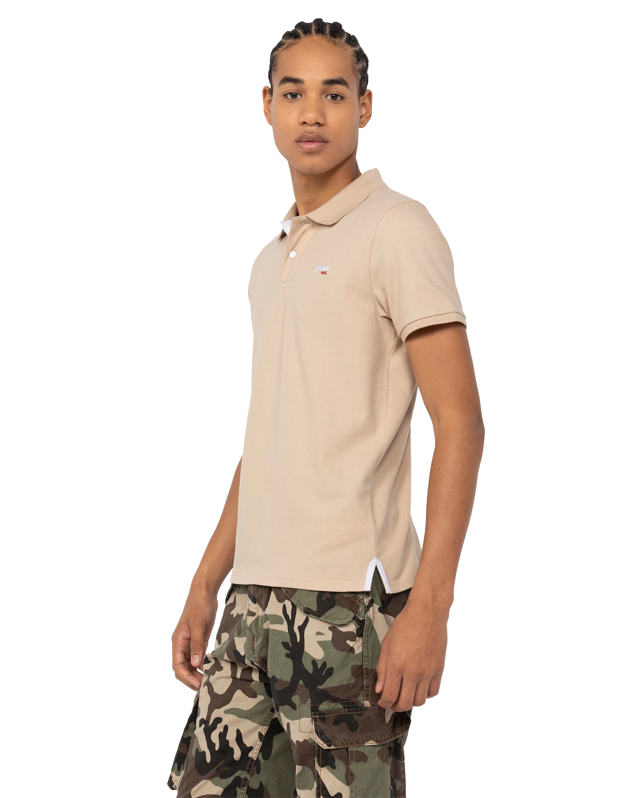 Polo beige clair et blanc-3