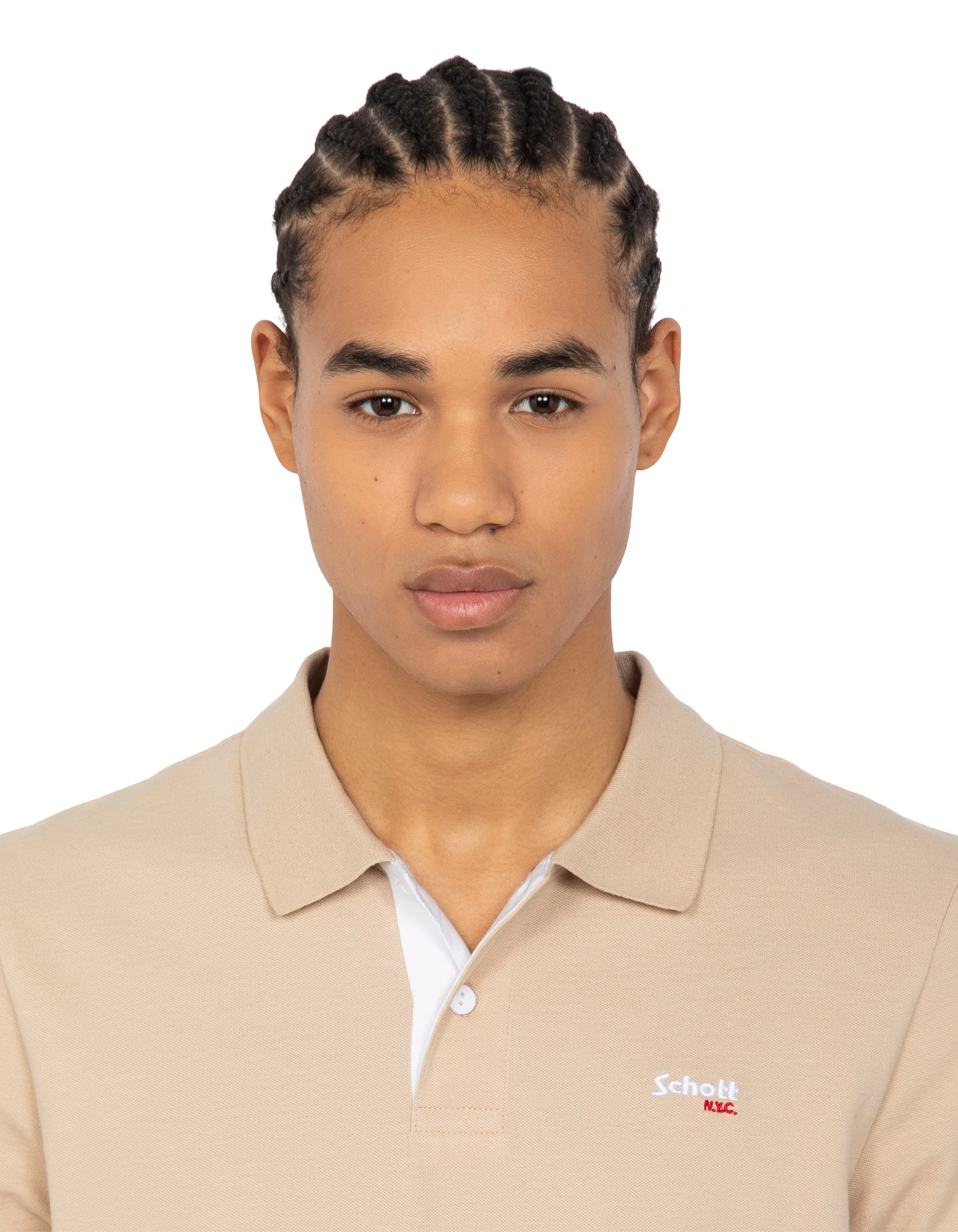 Polo beige clair et blanc-4
