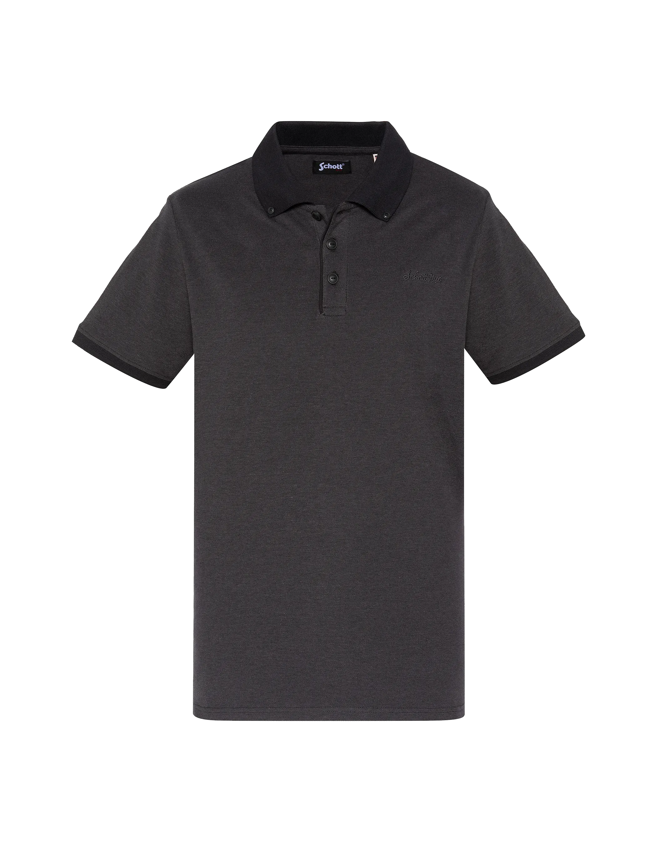 Polo noir en coton piqué-1