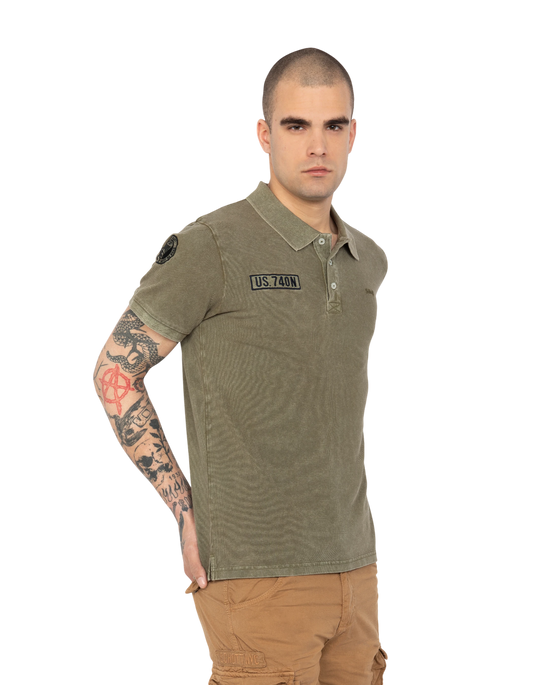 Polo army kaki effet délavé