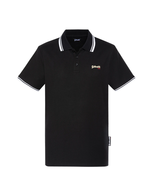 Polo noir en coton piqué