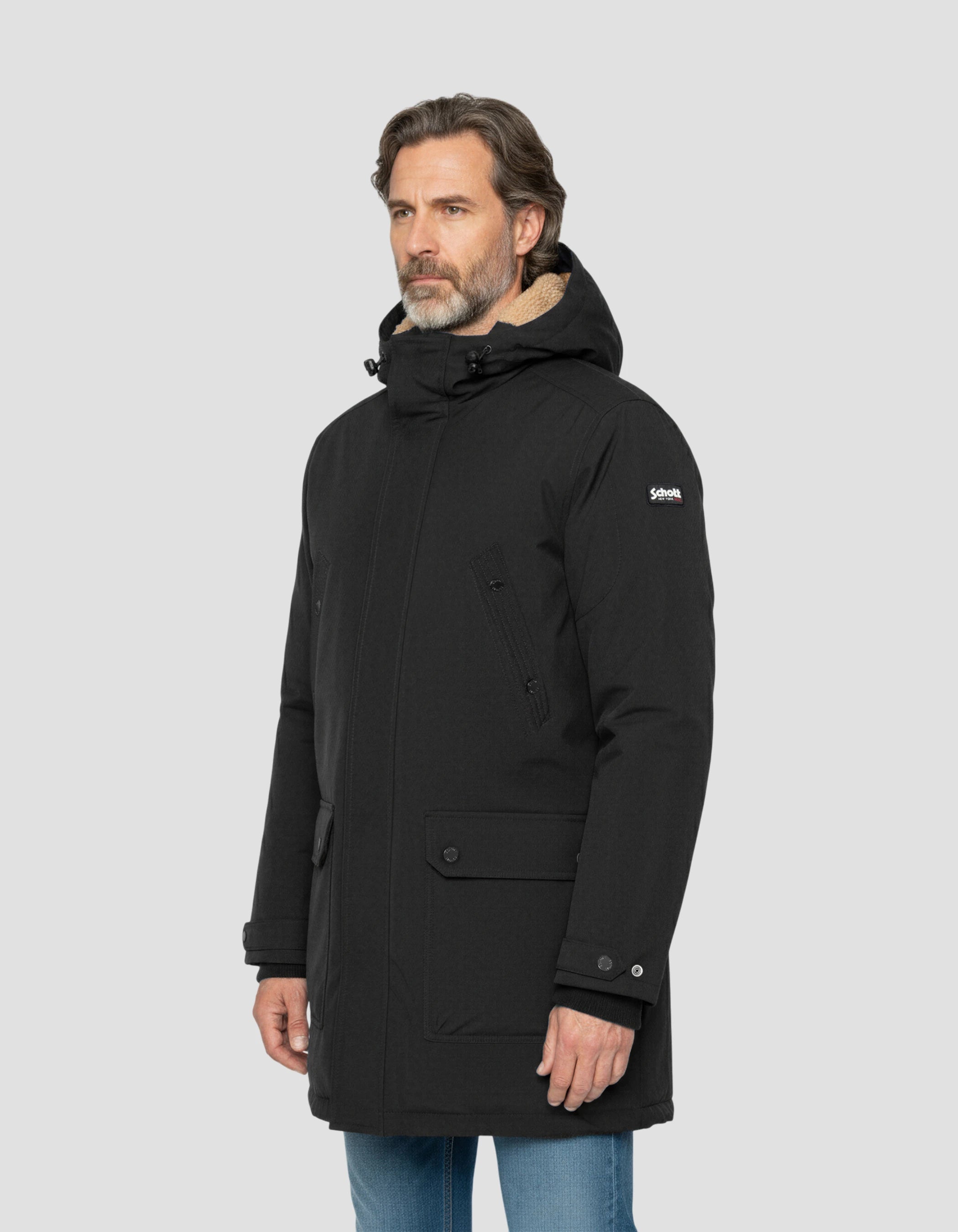 Schwarzer Parka mit Kapuze-3