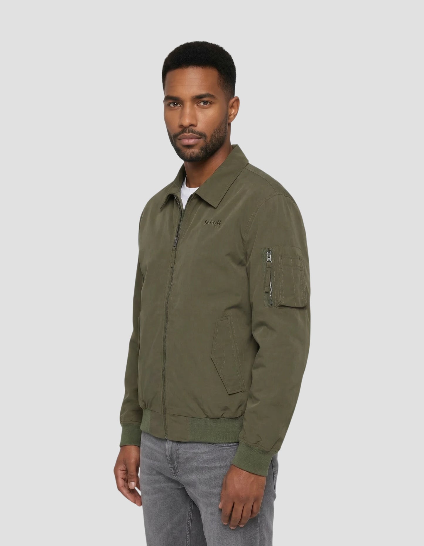 Khaki technical jacket with shirt collar