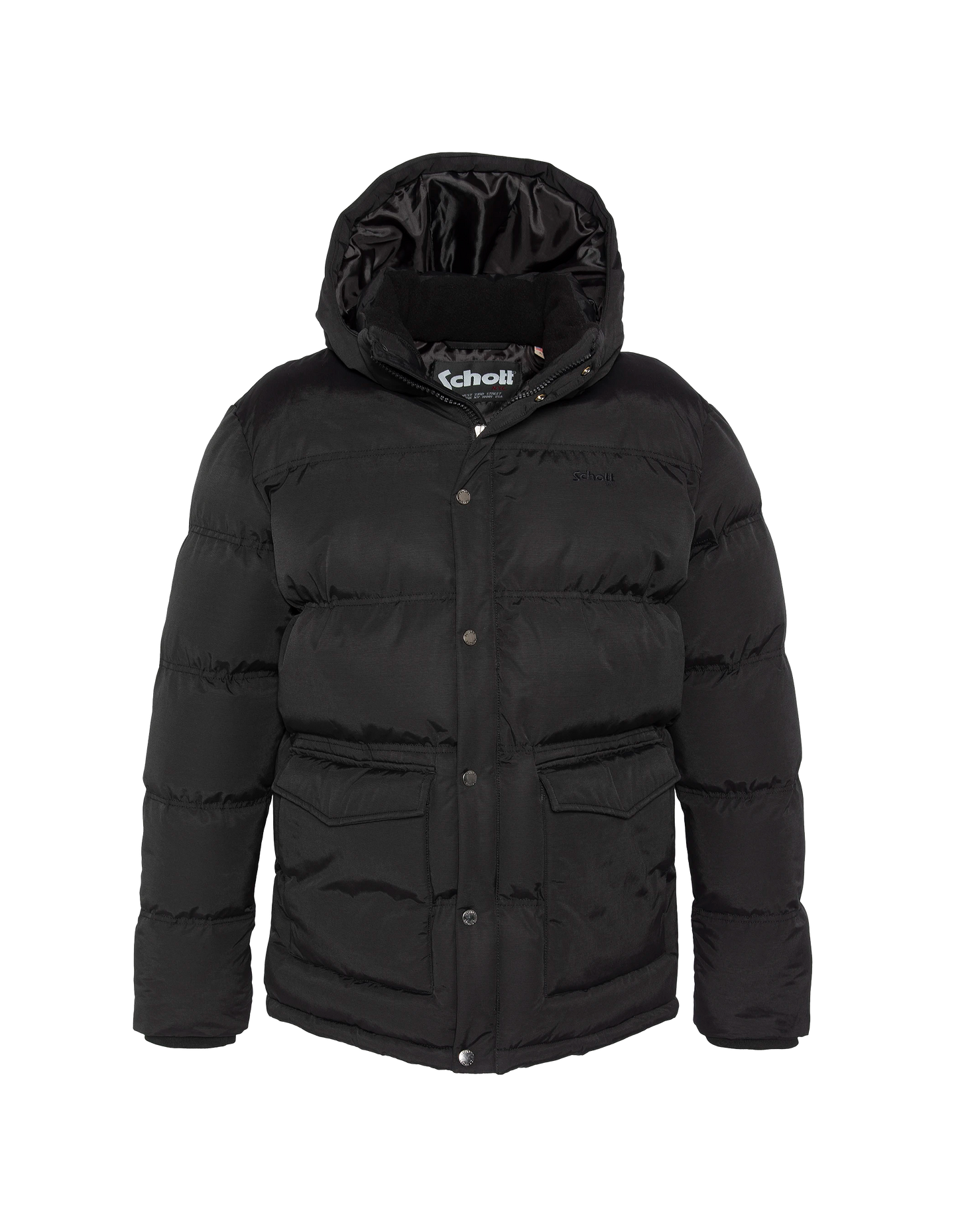 Schwarze Down -Jacke mit abnehmbarem Kunstpelzkragen