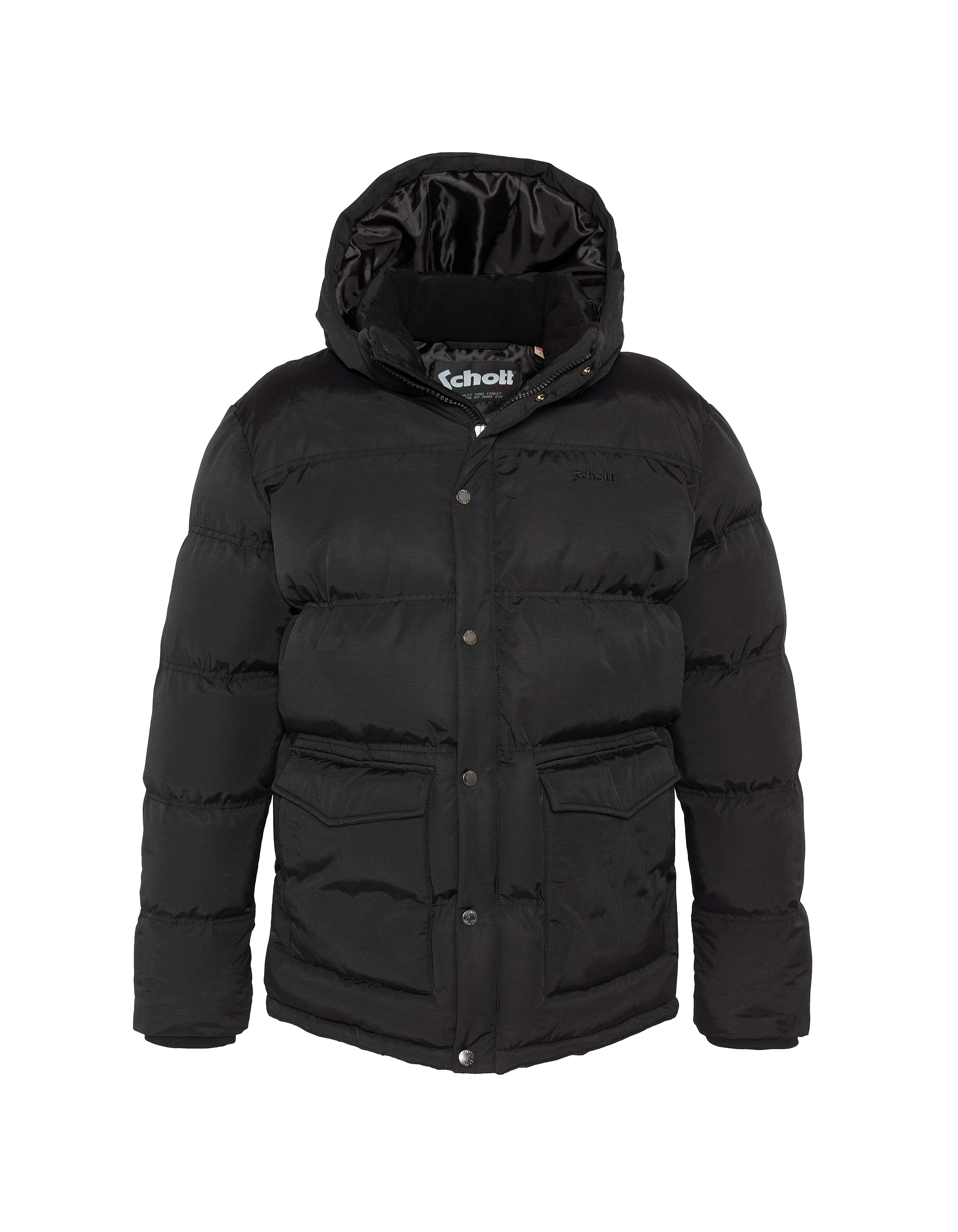 Schwarze Down -Jacke mit abnehmbarem Kunstpelzkragen-2