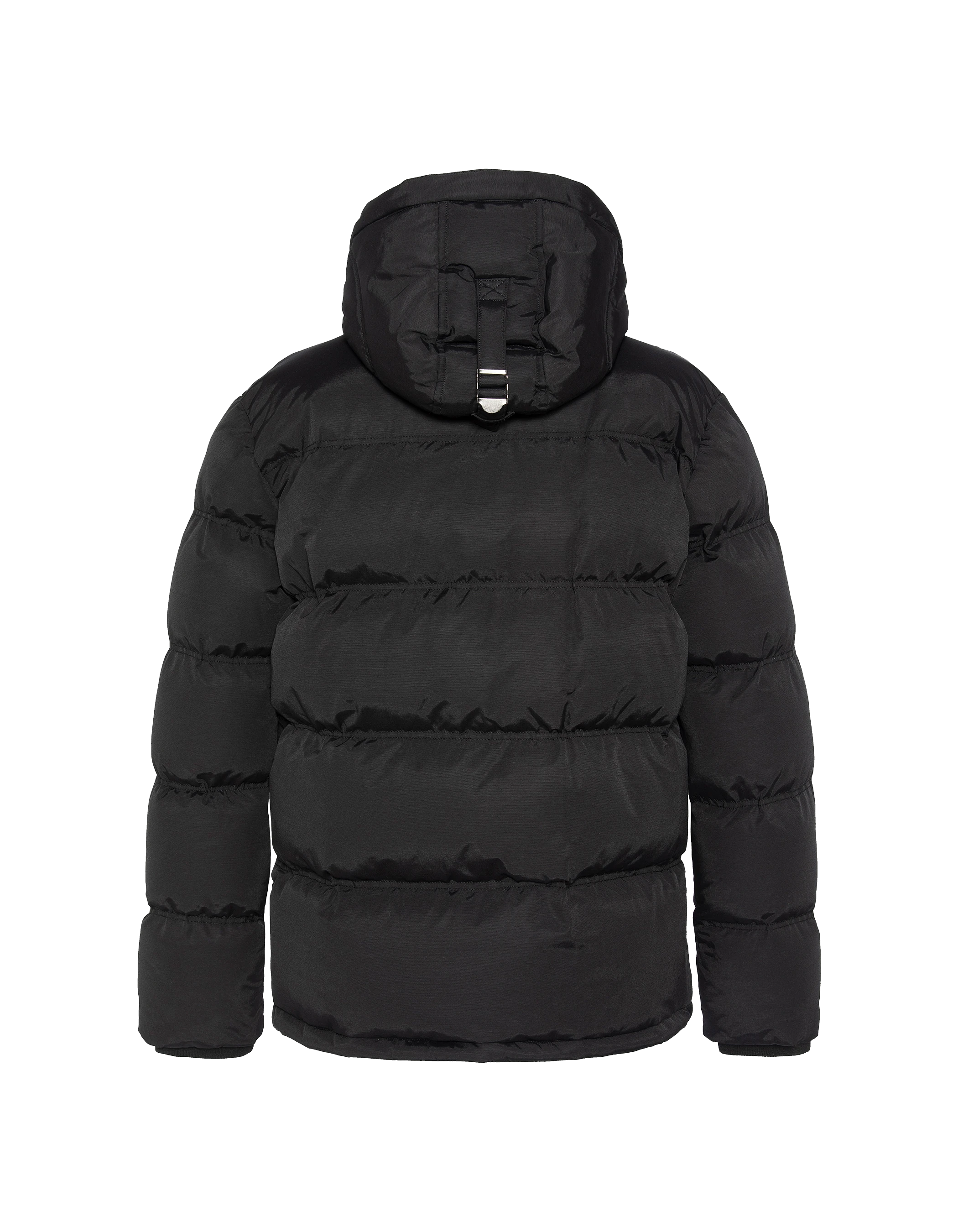 Schwarze Down -Jacke mit abnehmbarem Kunstpelzkragen-6