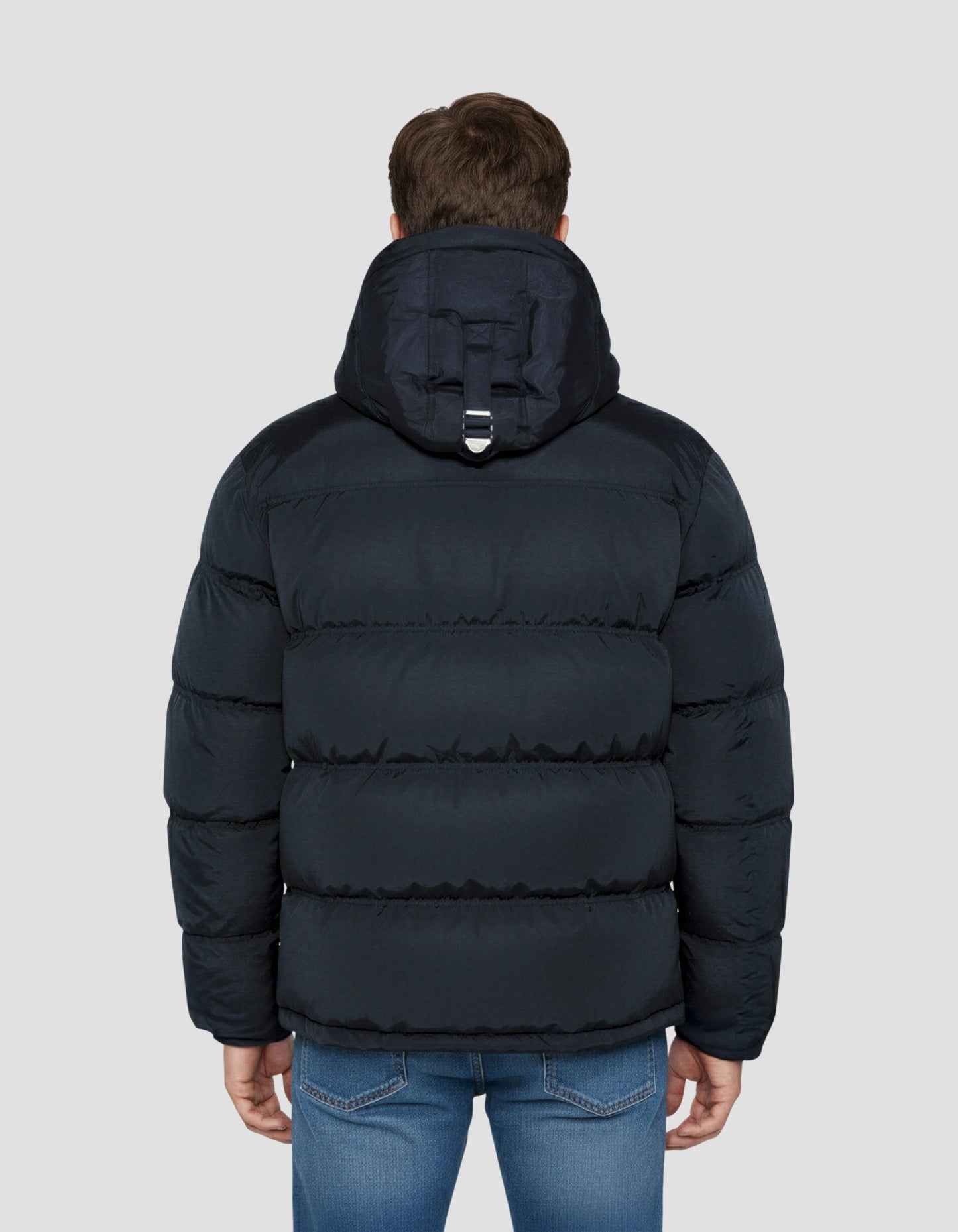 Marineblaue Jacke mit abnehmbarem Kunstpelzkragen