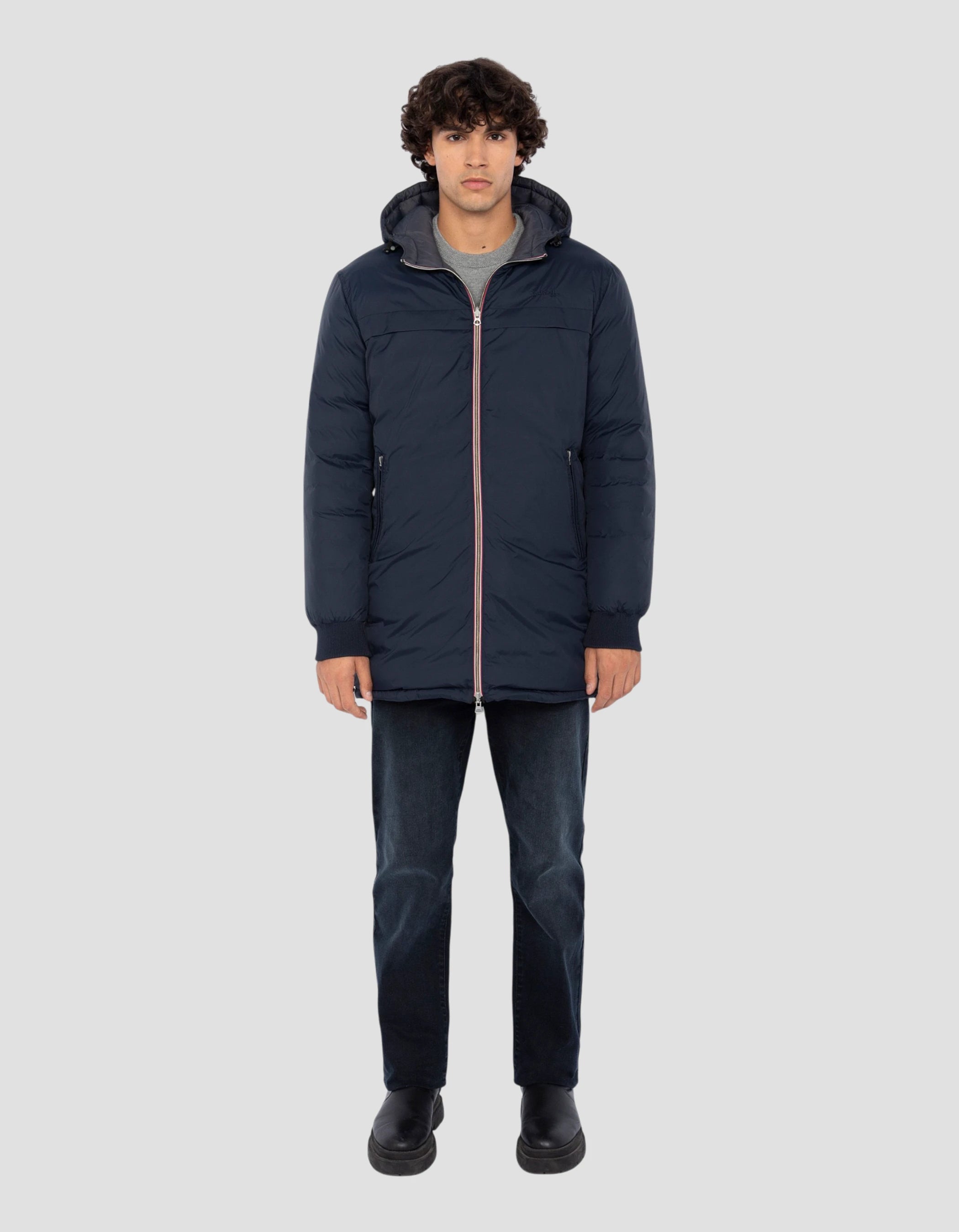 Blouson/doudoune long réversible bleu marine et anthracite-1