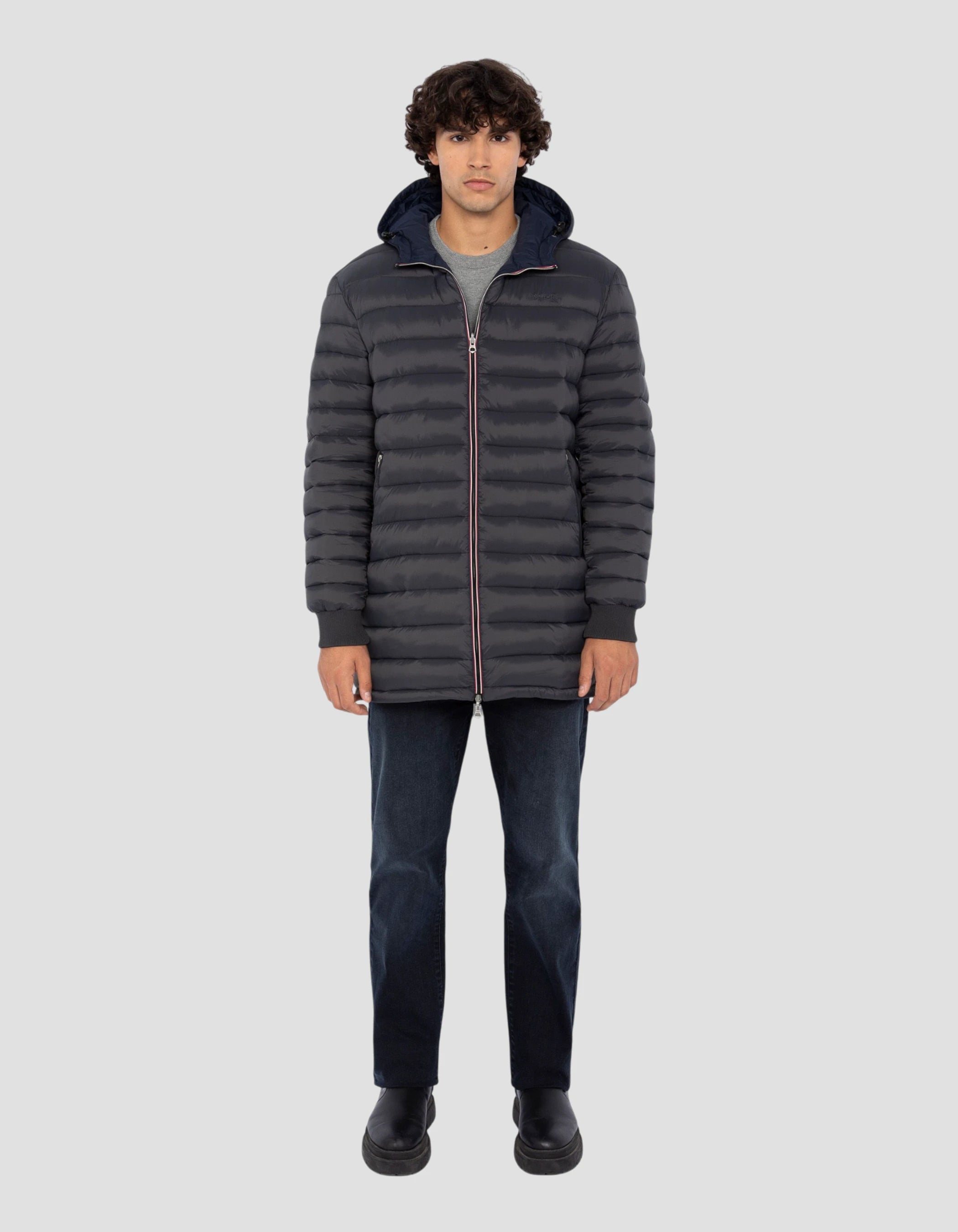 Blouson/doudoune long réversible bleu marine et anthracite-7