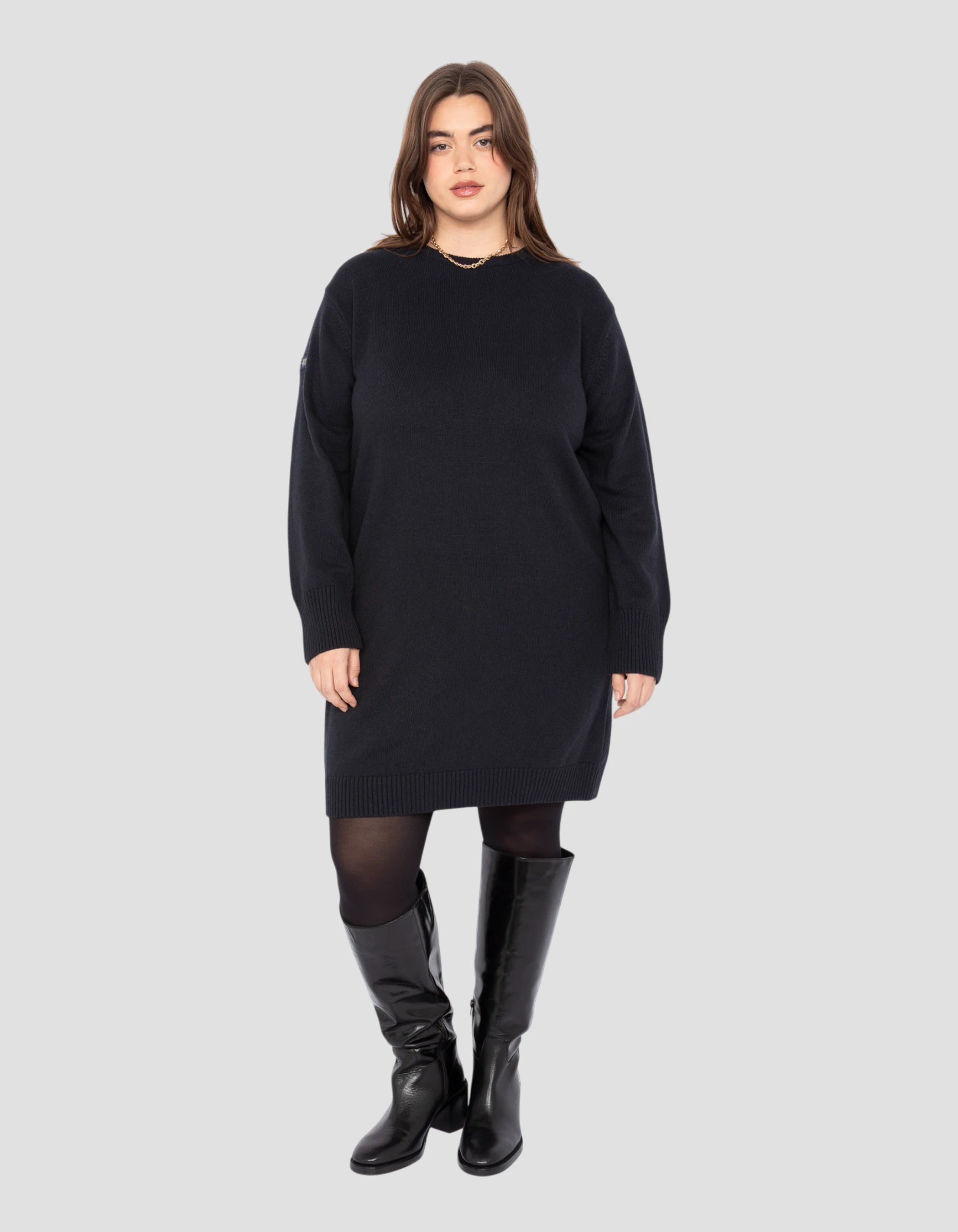 Abito maglione blu navy americano, grandi dimensioni-1