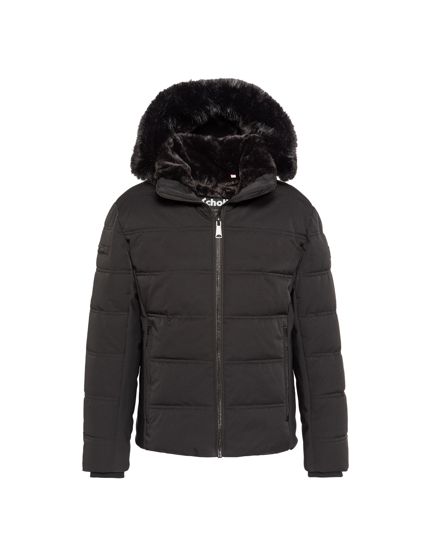 Schwarzer Parka mit Kapuze und Kunstpelzkragen