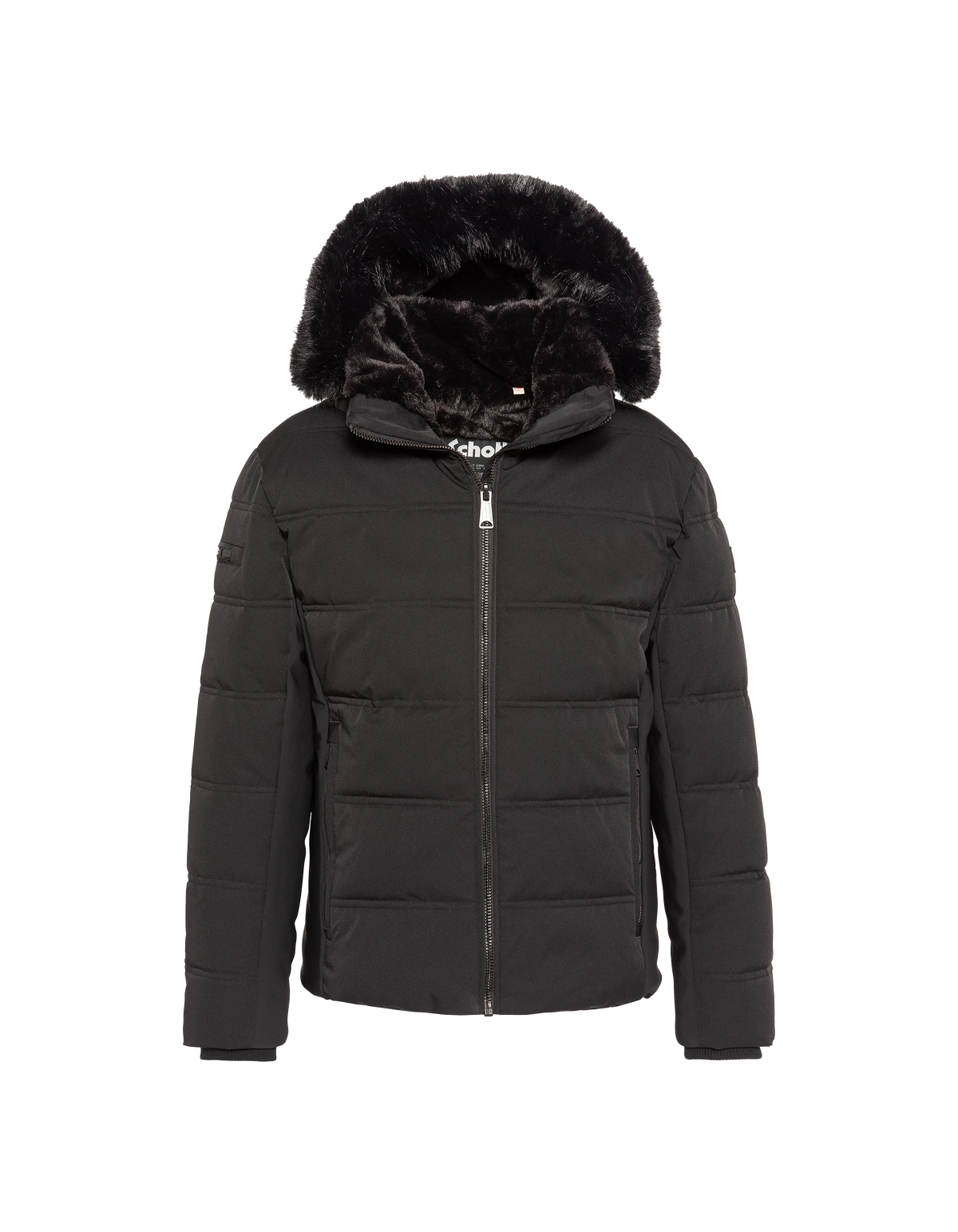 Schwarzer Parka mit Kapuze und Kunstpelzkragen-1