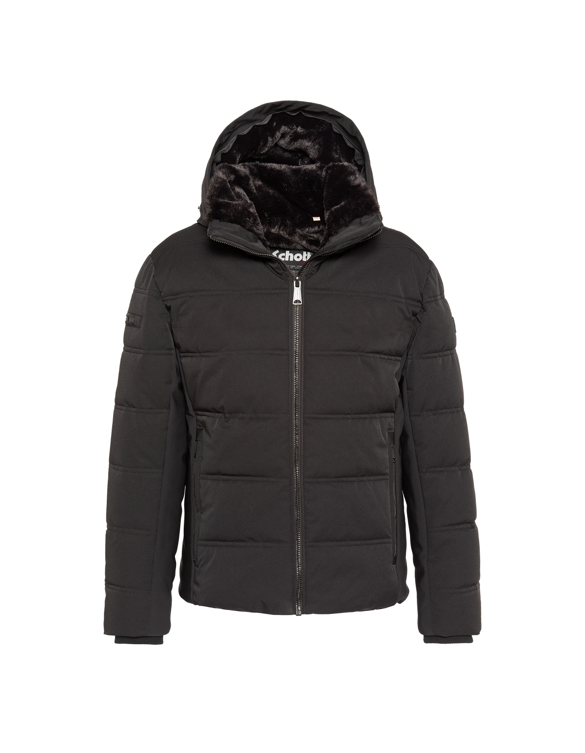 Schwarzer Parka mit Kapuze und Kunstpelzkragen-3