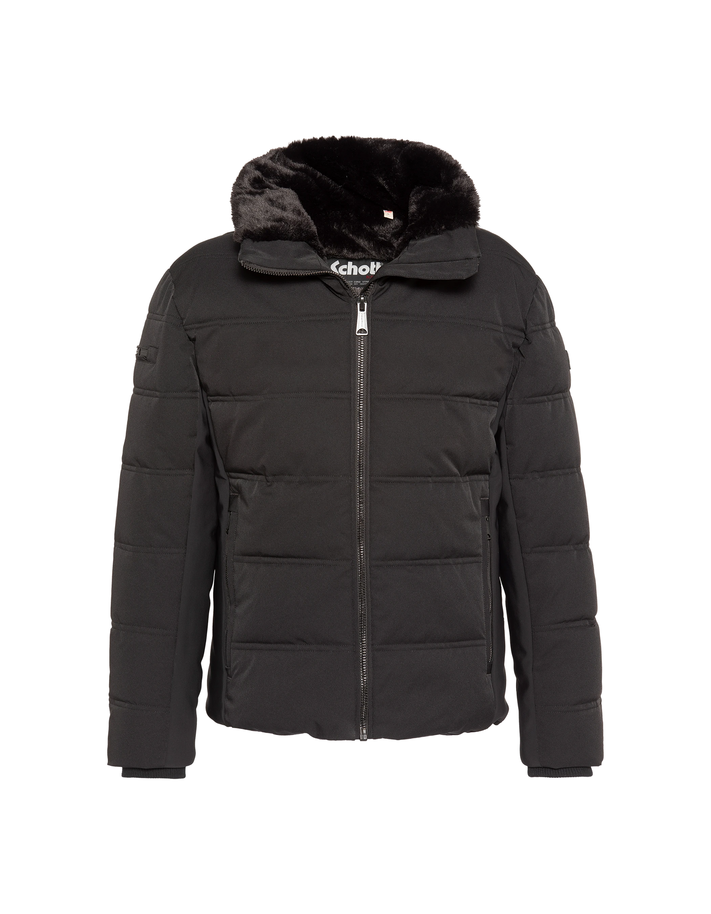 Schwarzer Parka mit Kapuze und Kunstpelzkragen