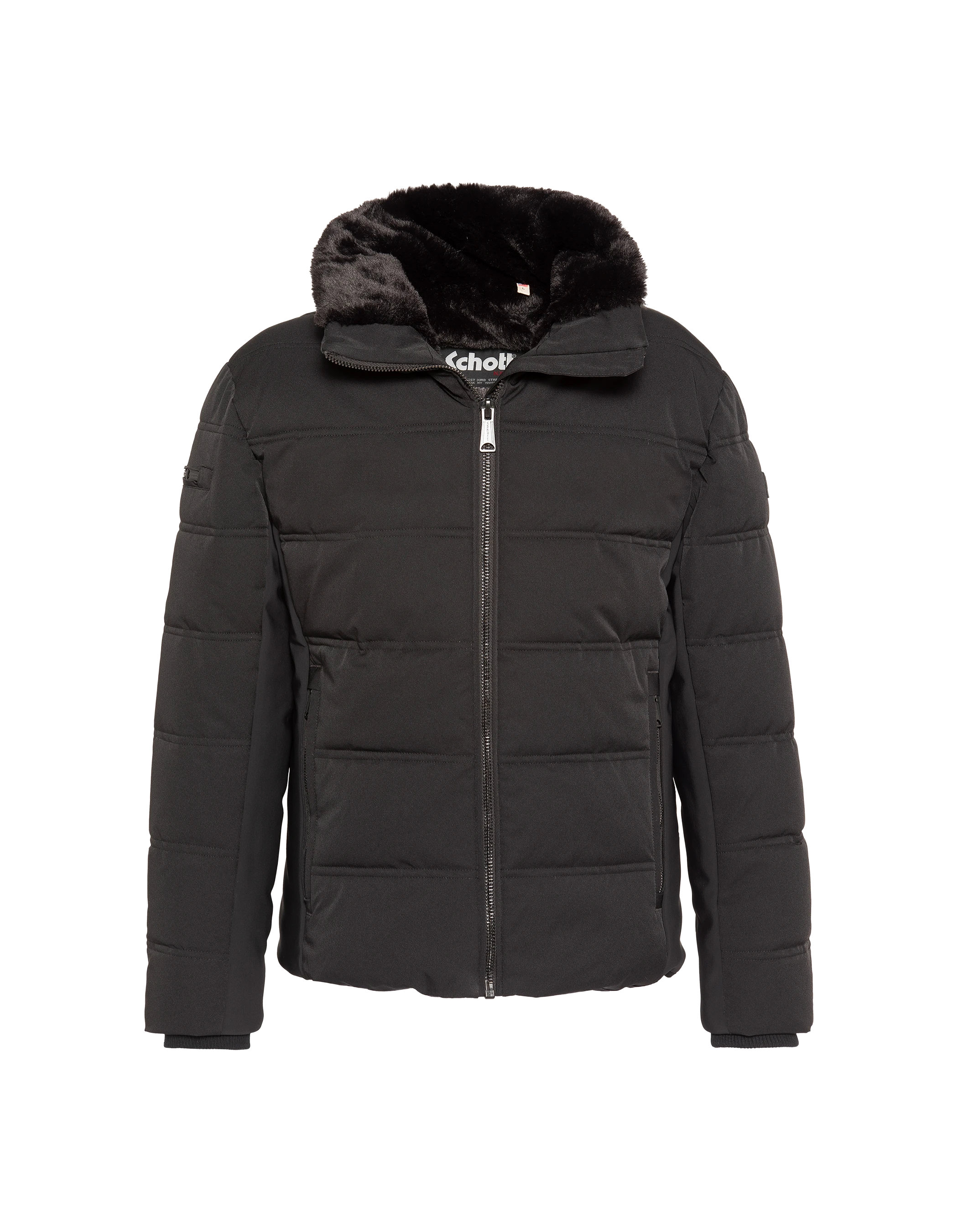 Schwarzer Parka mit Kapuze und Kunstpelzkragen-4