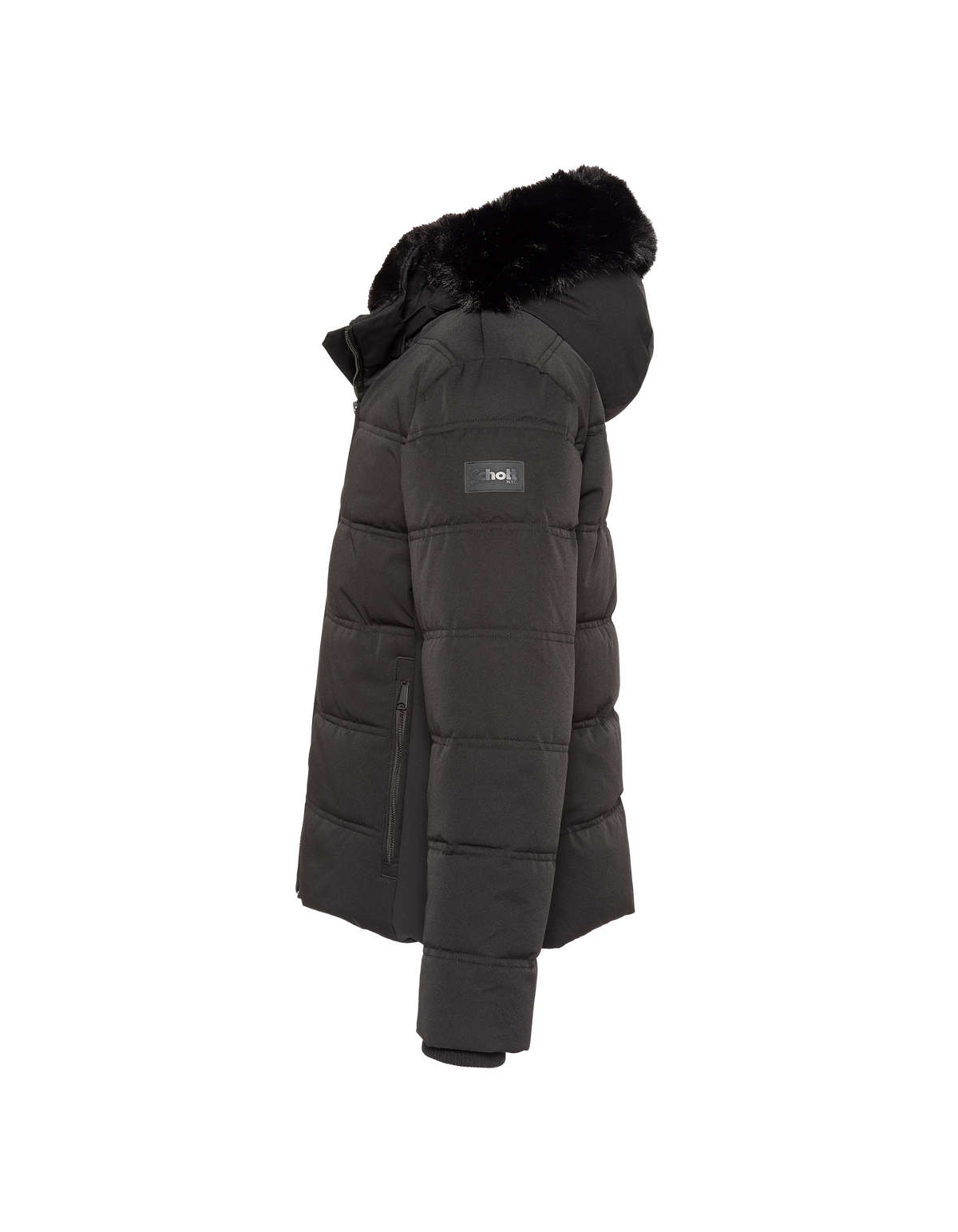 Schwarzer Parka mit Kapuze und Kunstpelzkragen-5