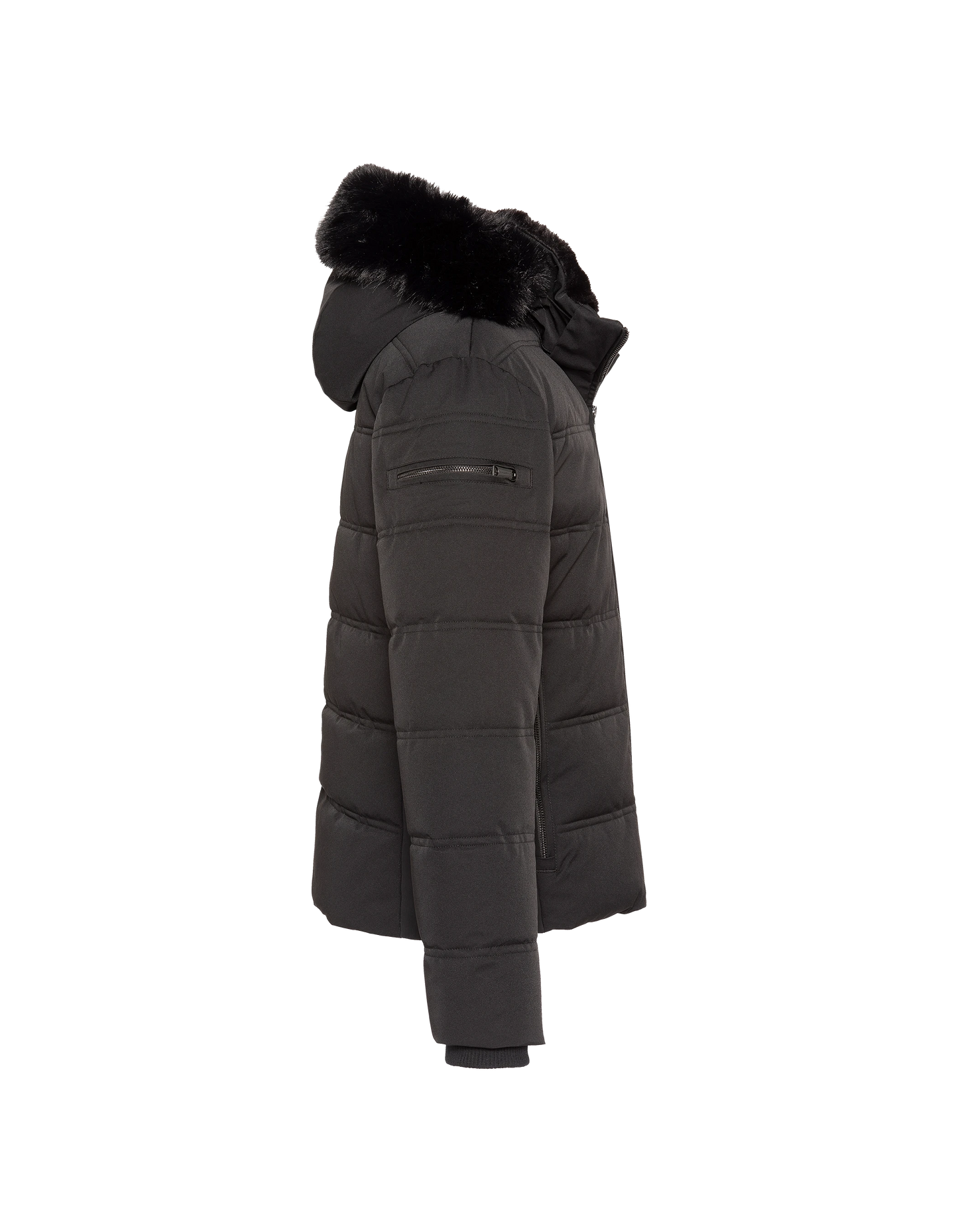 Schwarzer Parka mit Kapuze und Kunstpelzkragen