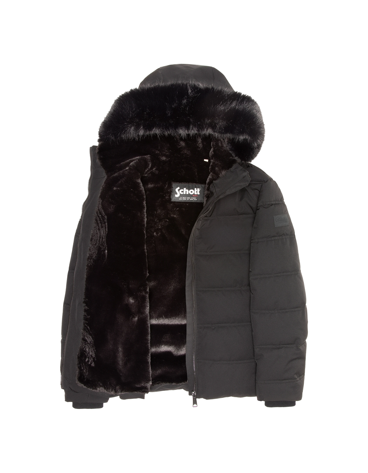 Schwarzer Parka mit Kapuze und Kunstpelzkragen