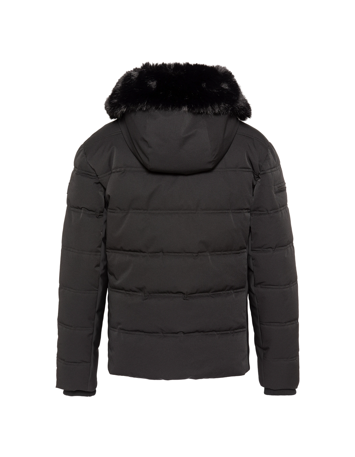 Schwarzer Parka mit Kapuze und Kunstpelzkragen