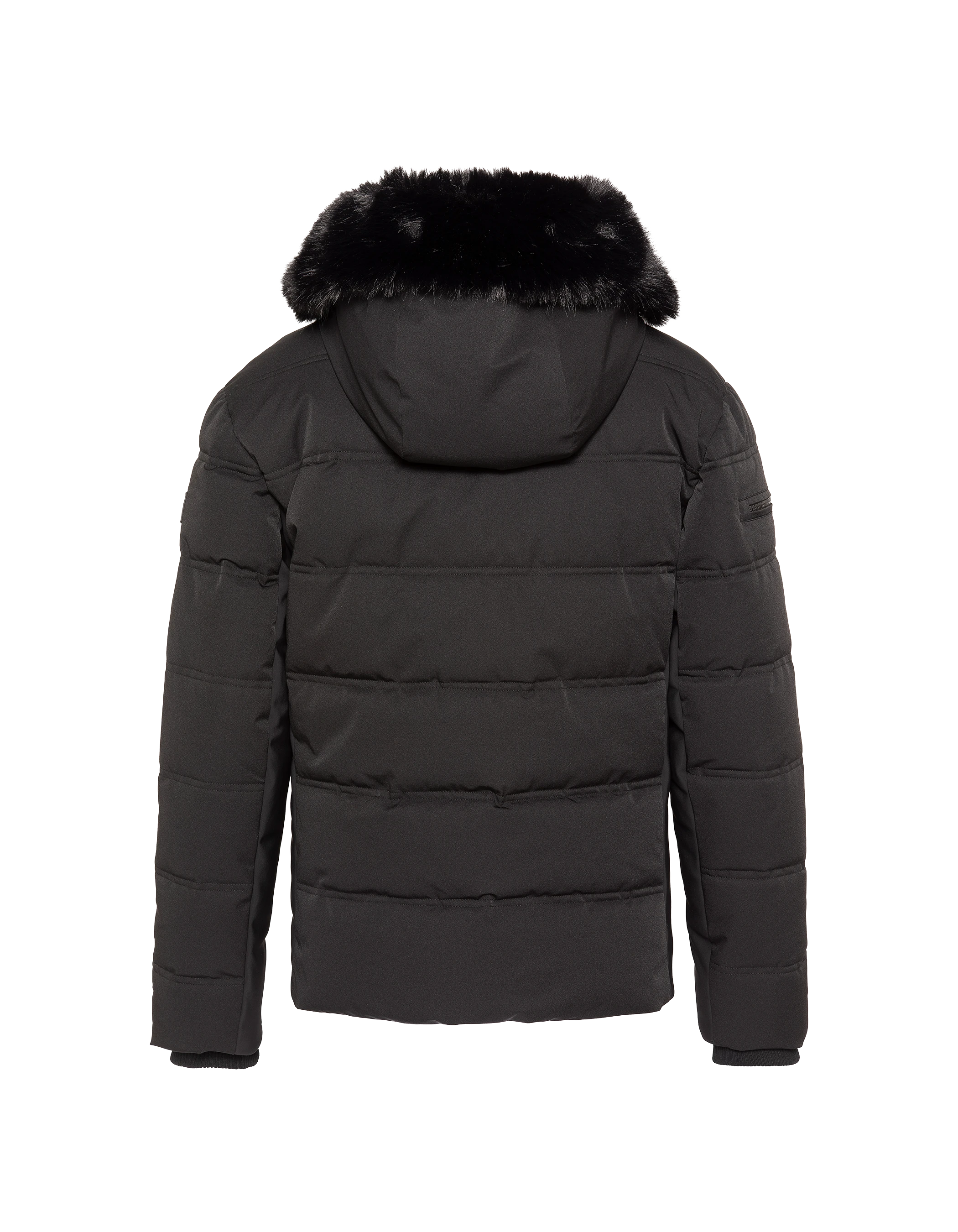 Schwarzer Parka mit Kapuze und Kunstpelzkragen-2