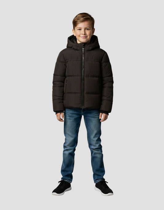 Doudoune noire à capuche doublée sherpa enfant