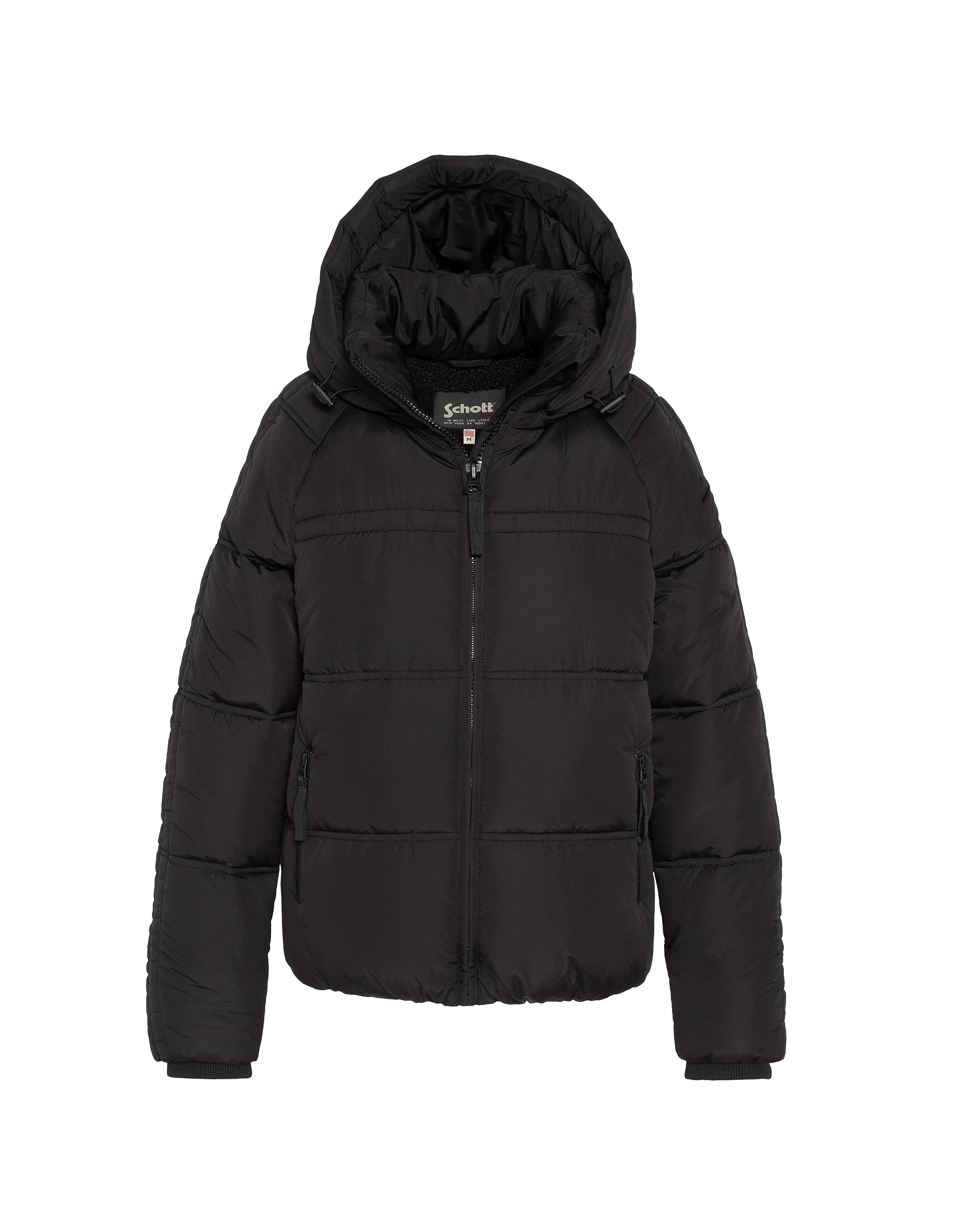 Giacca nera down con collare rimovibile in pelliccia-2