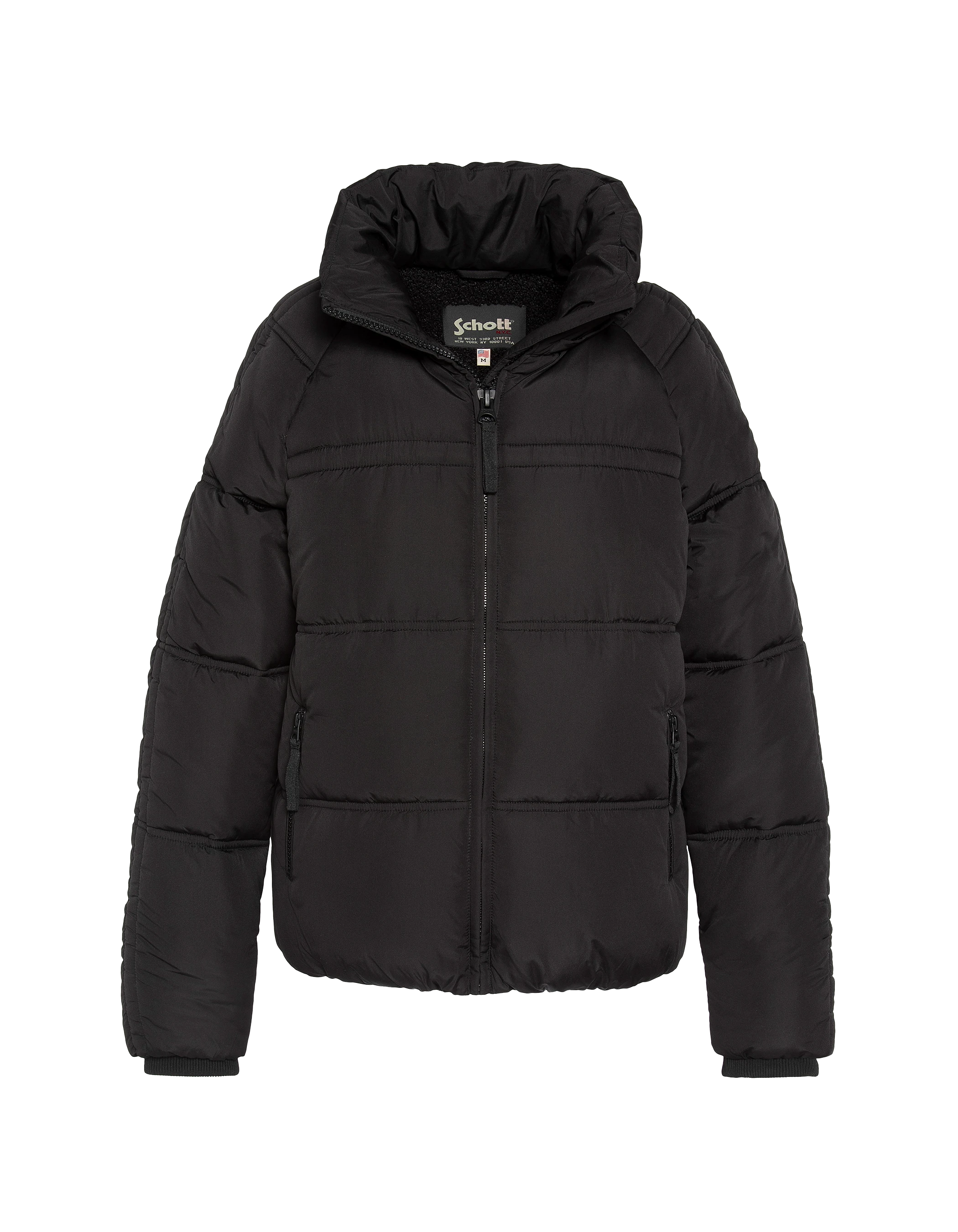 Giacca nera down con collare rimovibile in pelliccia-5