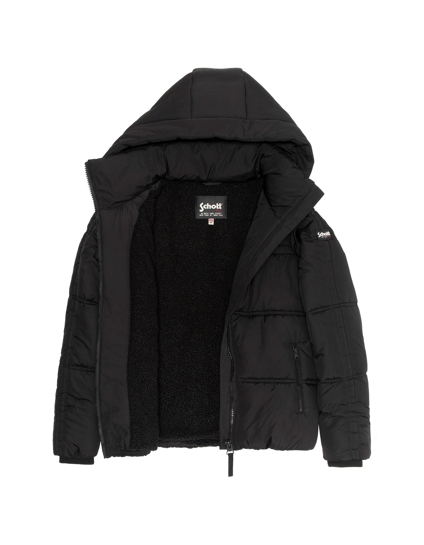 Giacca nera down con collare rimovibile in pelliccia