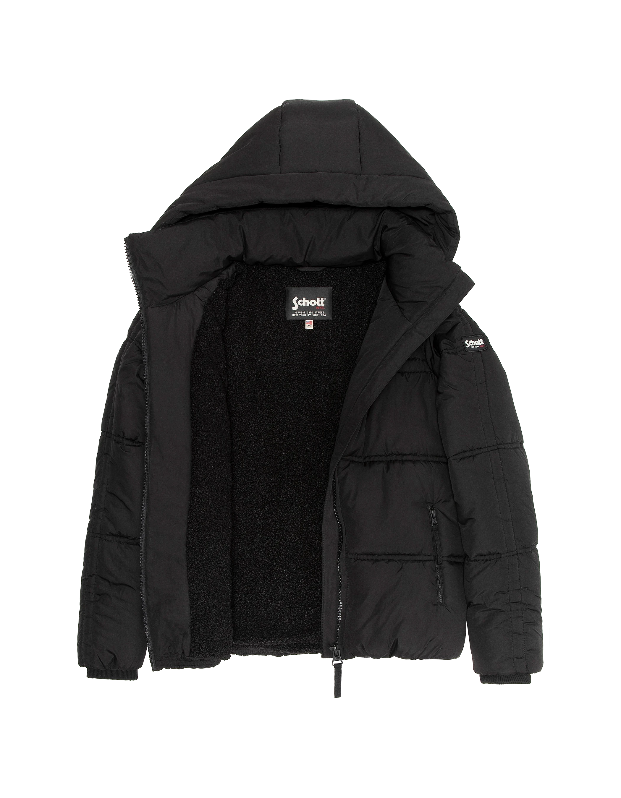 Giacca nera down con collare rimovibile in pelliccia-6