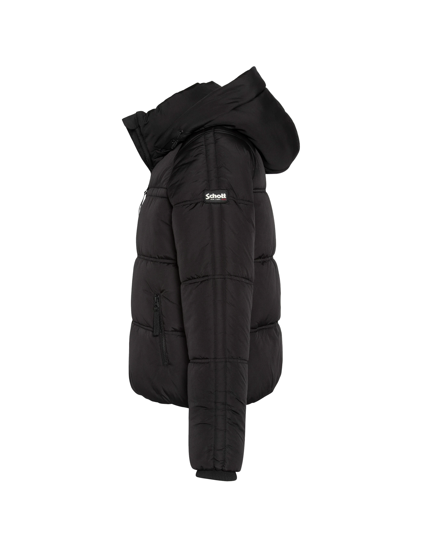 Giacca nera down con collare rimovibile in pelliccia