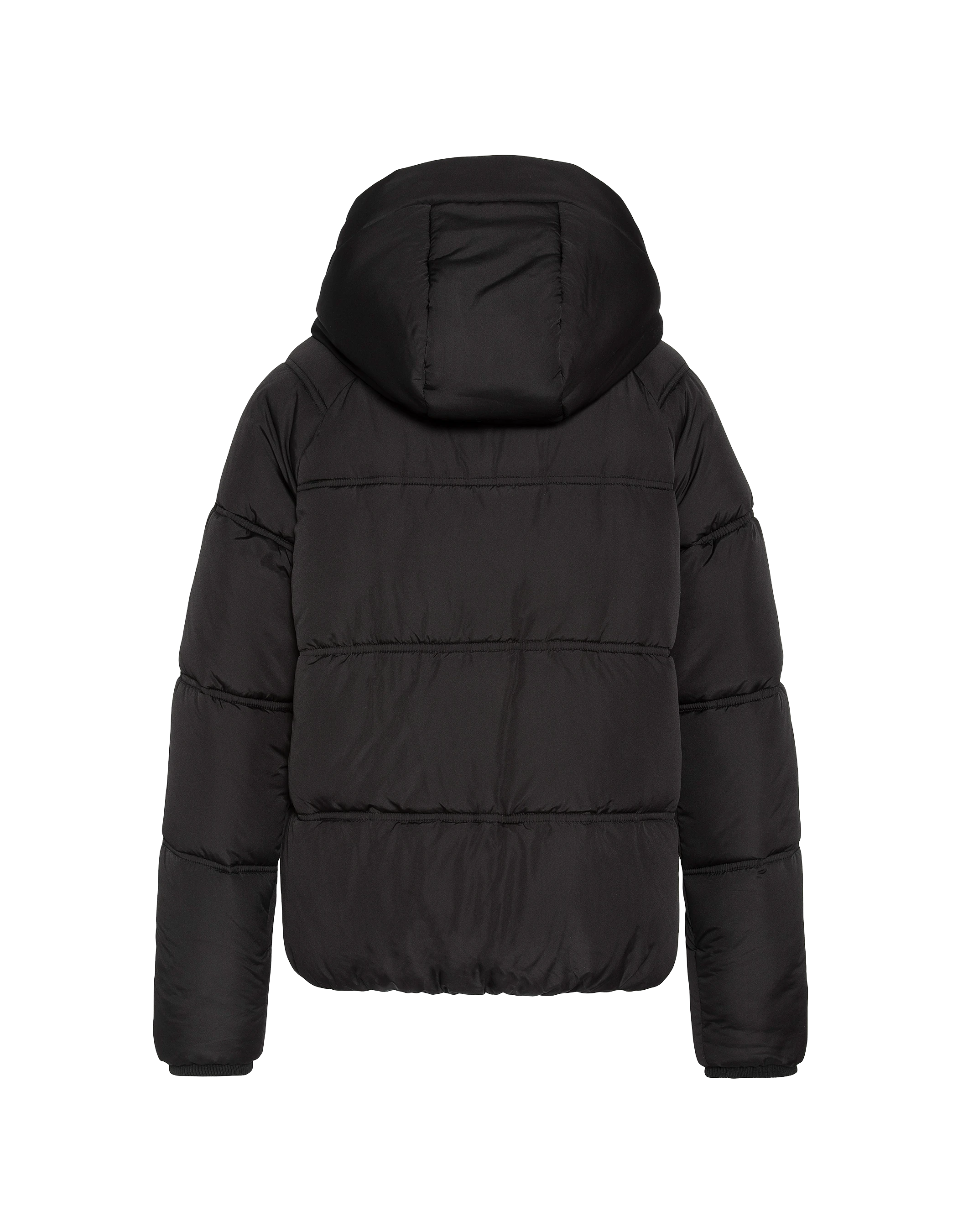 Giacca nera down con collare rimovibile in pelliccia-8