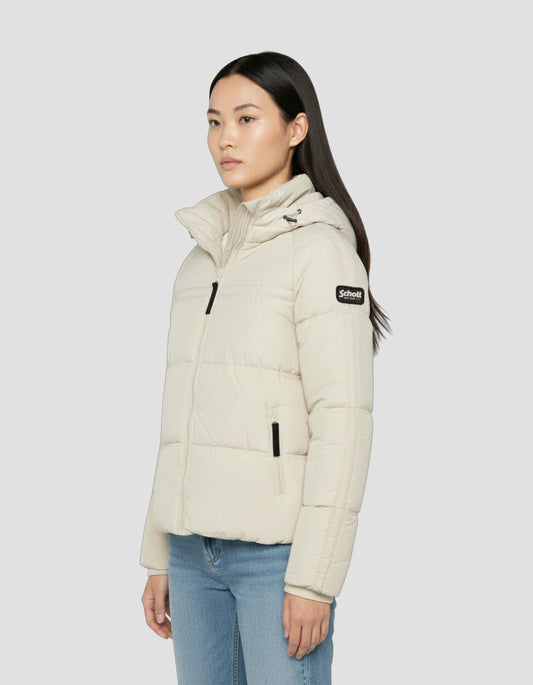 Broken black down jacket with removable faux fur collar