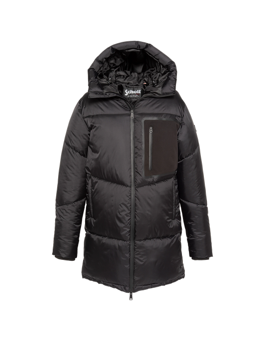 Long black hooded parka