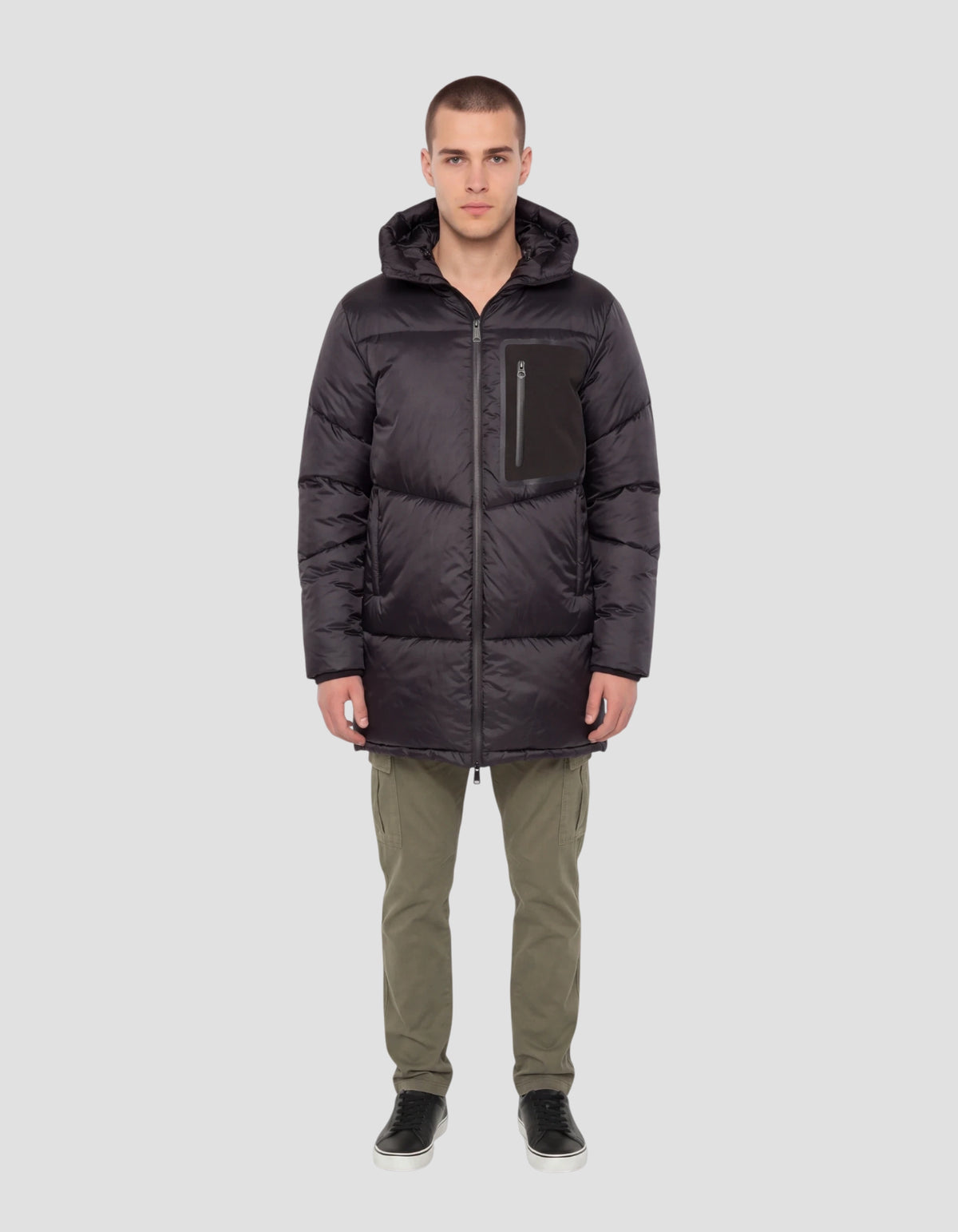 Black long puffer coat with hood