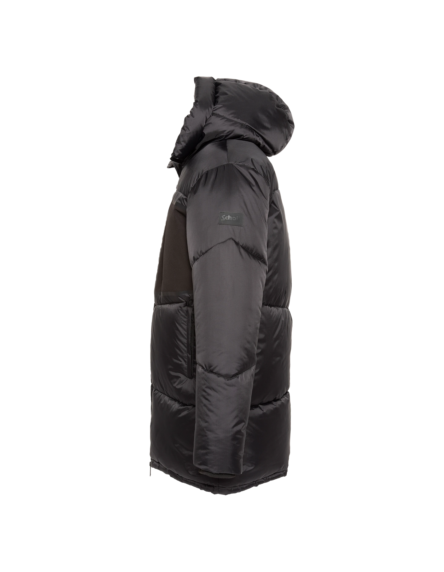 Langer schwarzer Parka mit Kapuze
