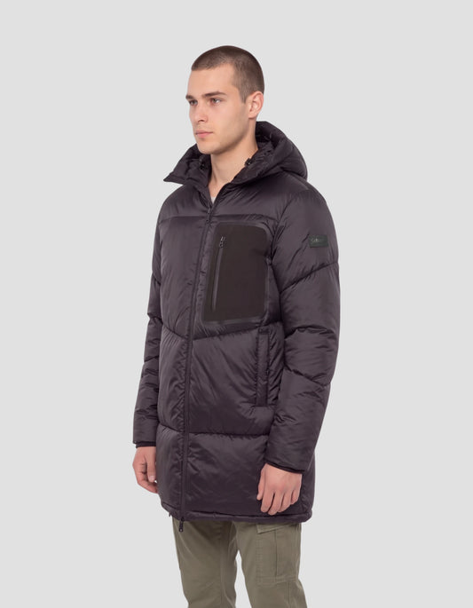 Black long puffer coat with hood