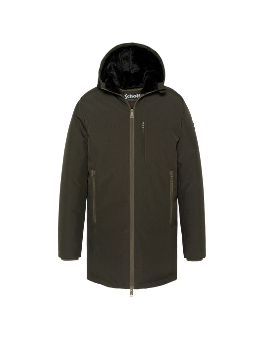 Long khaki hooded coat