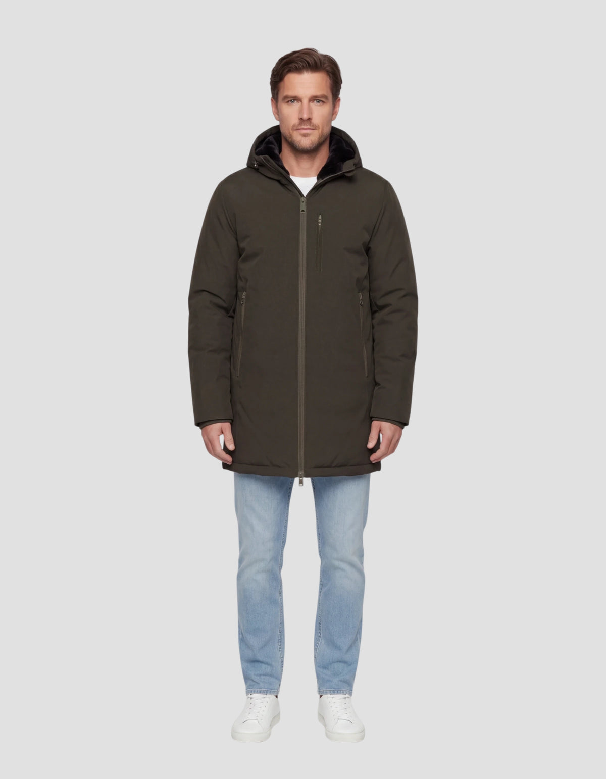 Long khaki hooded coat-1
