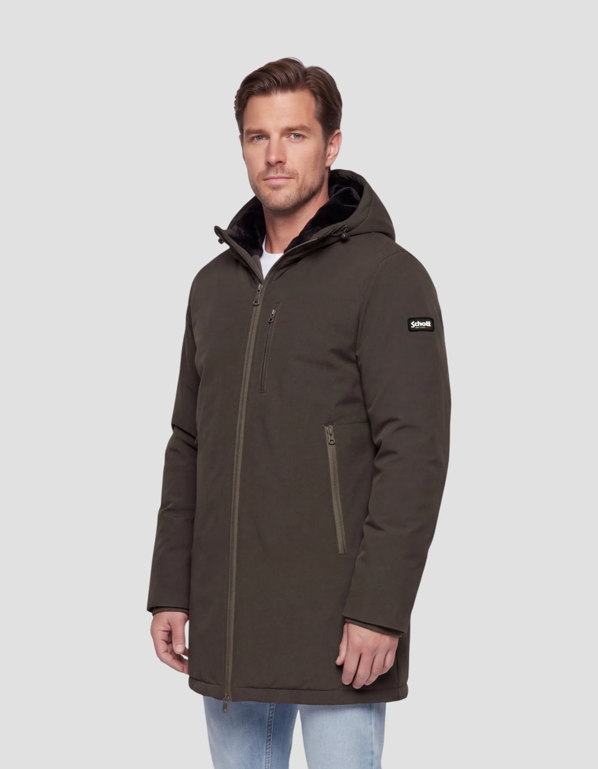 Long khaki hooded coat-3